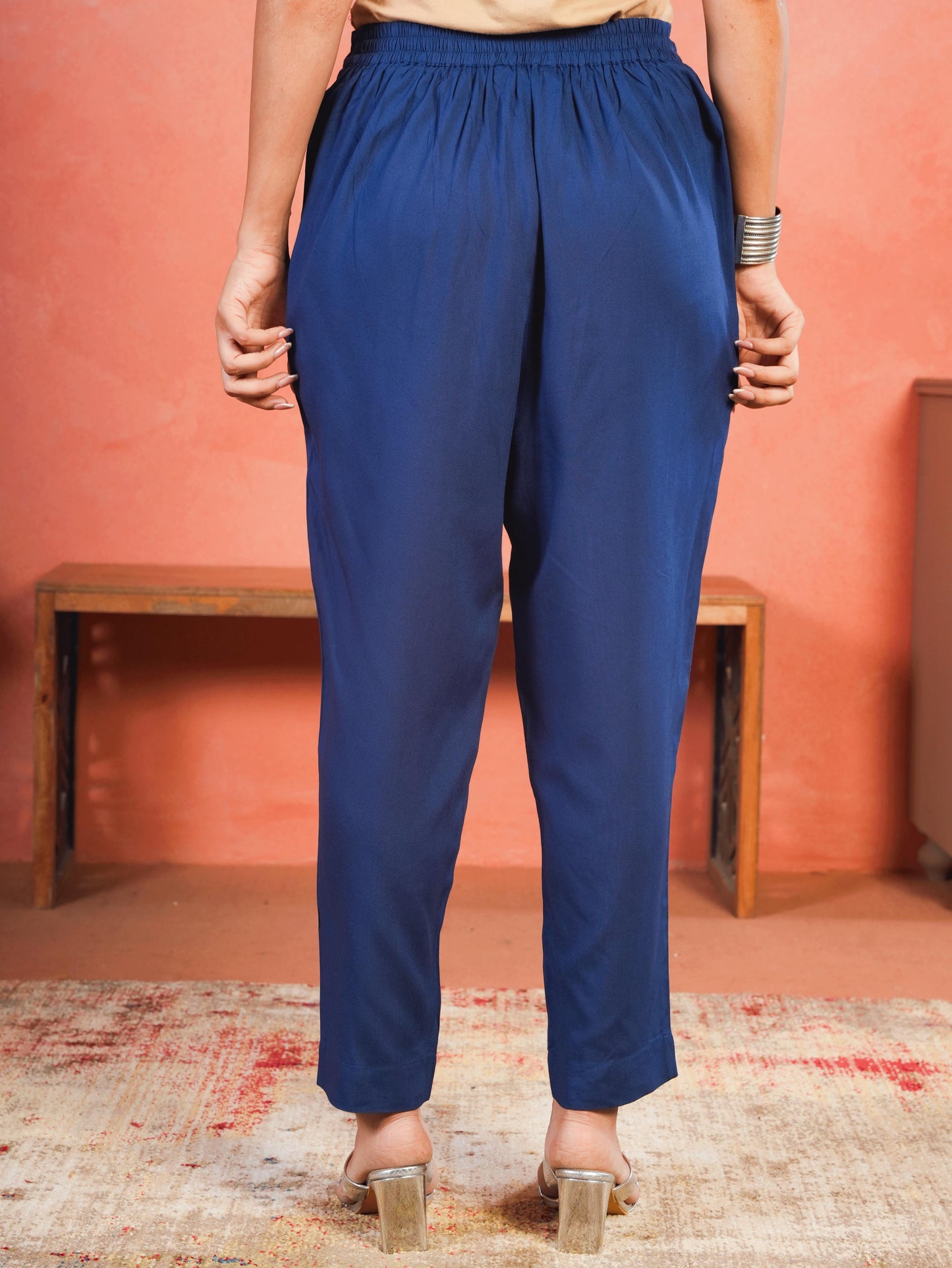 Embroidered Viscose Placement Print Indigo blue Kurta