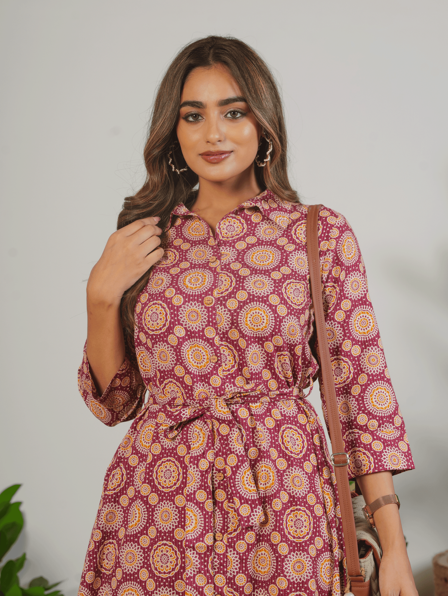 Kantha Cotton Geometric Flared Maroon Dress