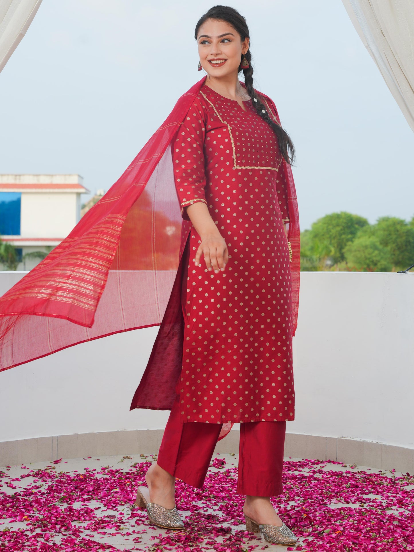 Georgette Solid Red Dupatta