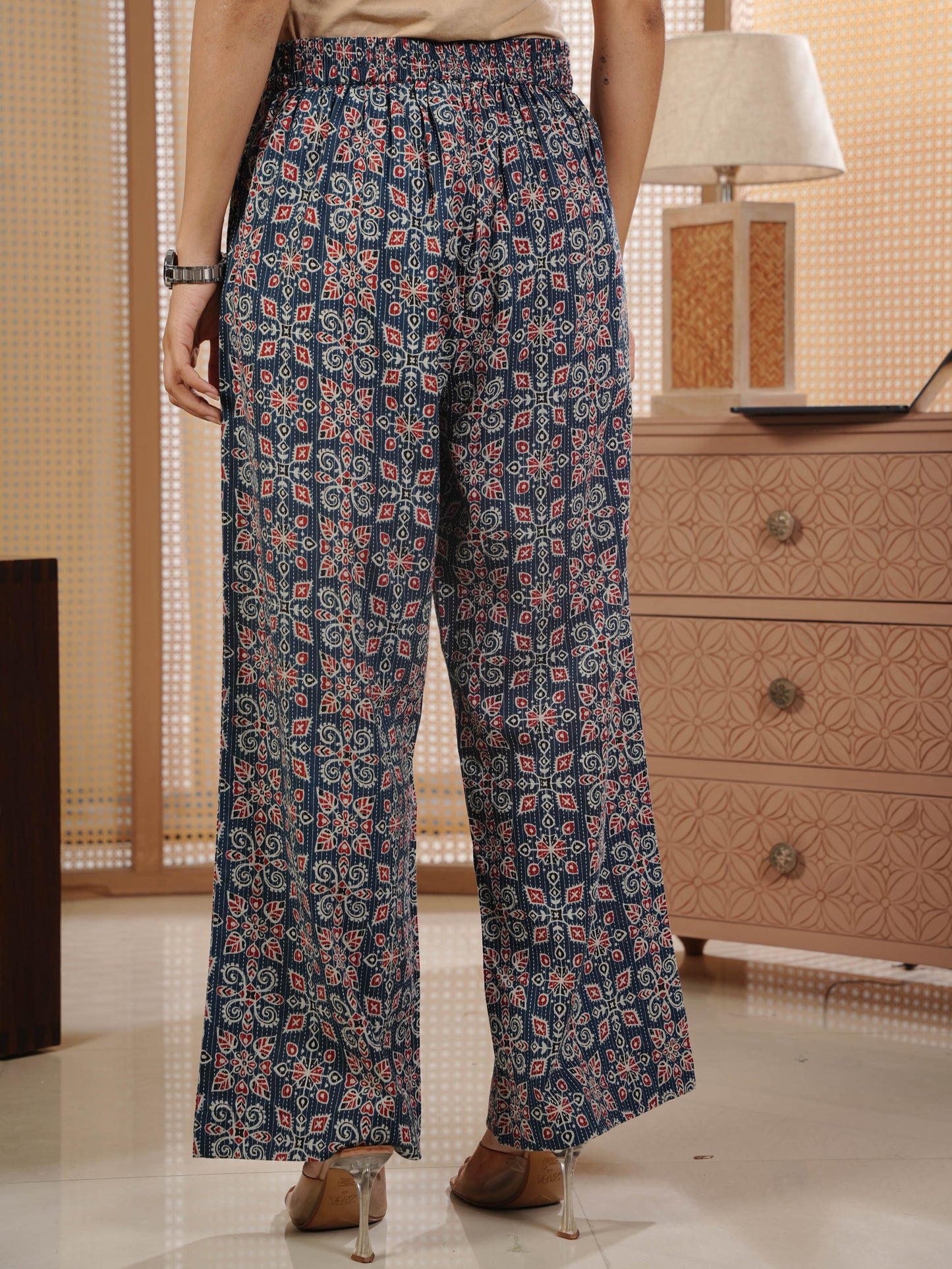 Kantha Cotton Geometric Blue Palazzo
