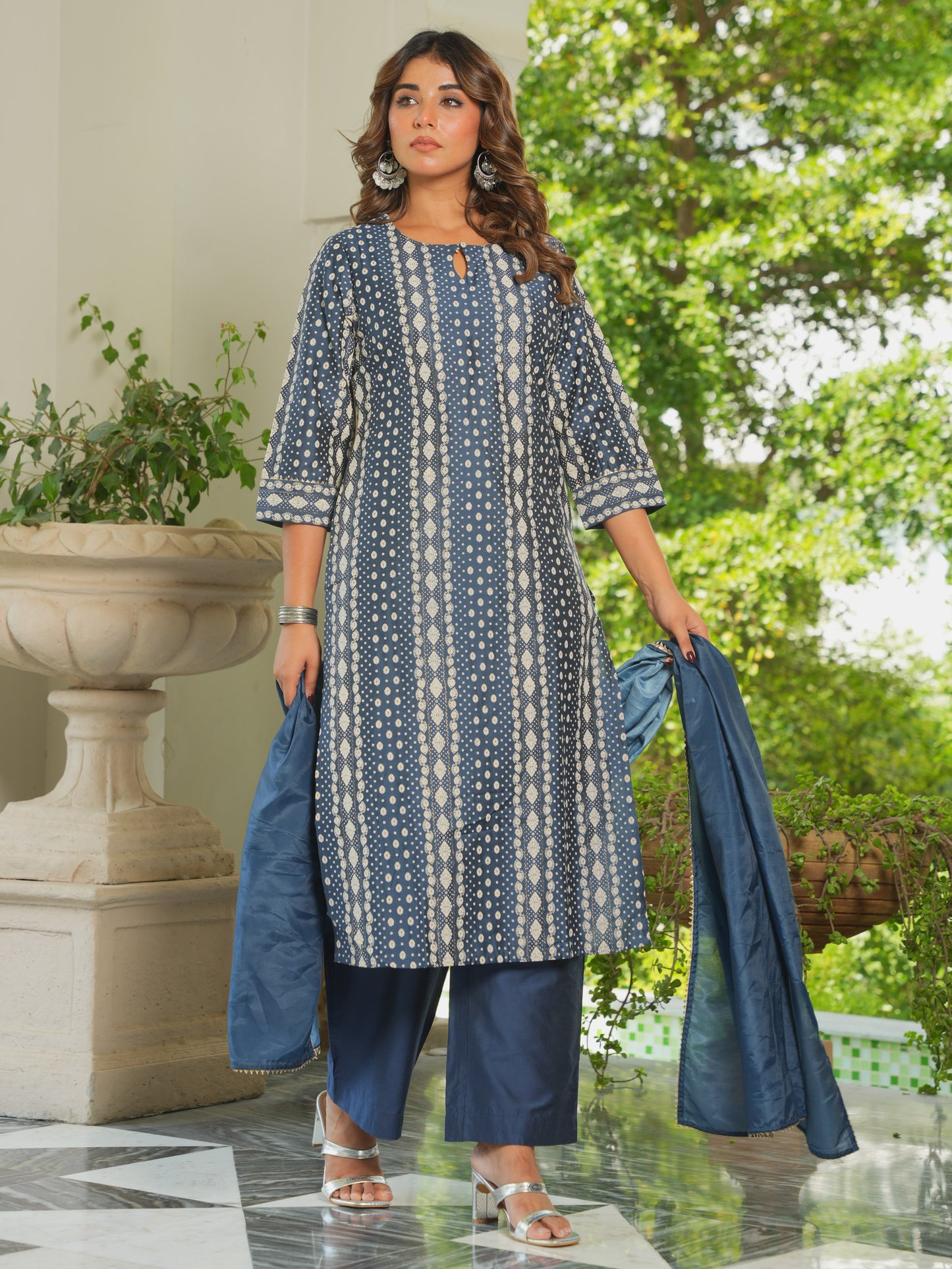 Blended Silk Solid Blue Dupatta