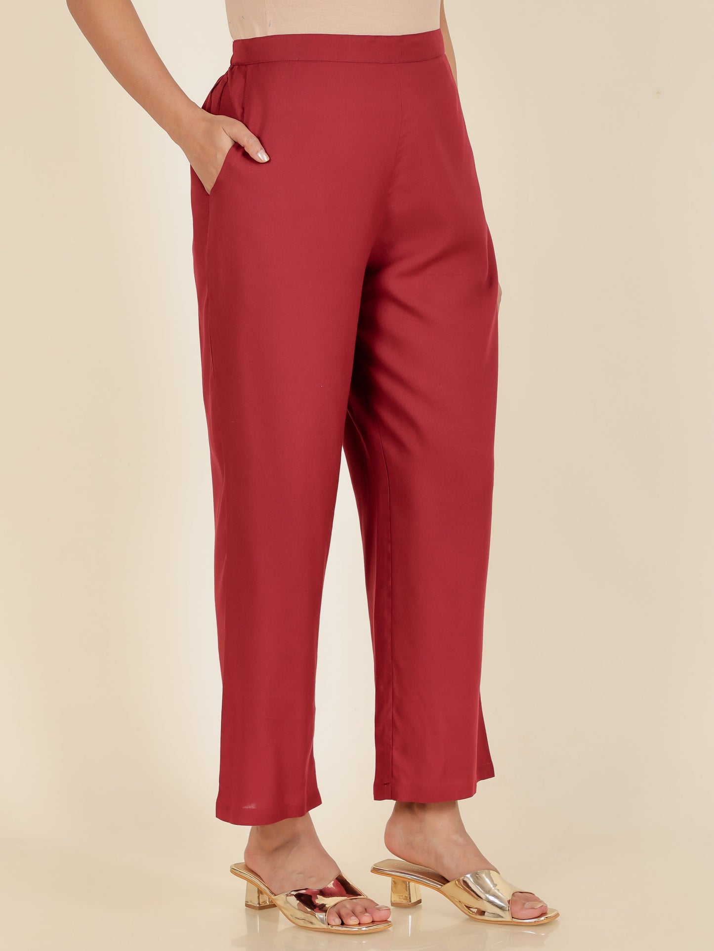 Soft Cotton Solid maroon Straight Trousers
