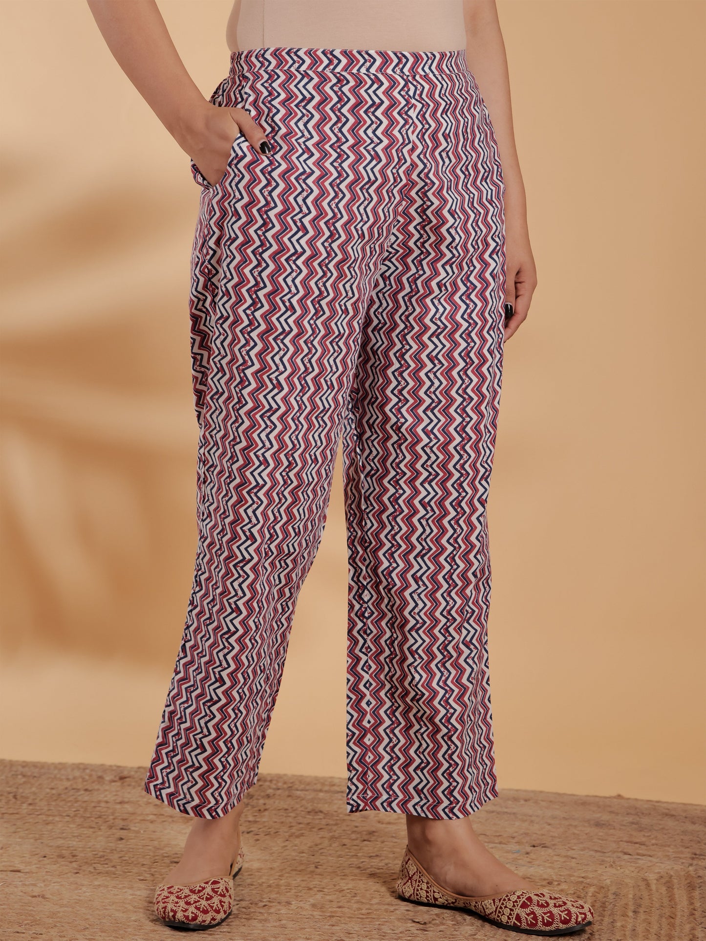 Soft Cotton Chevron Multicolor Straight Trousers