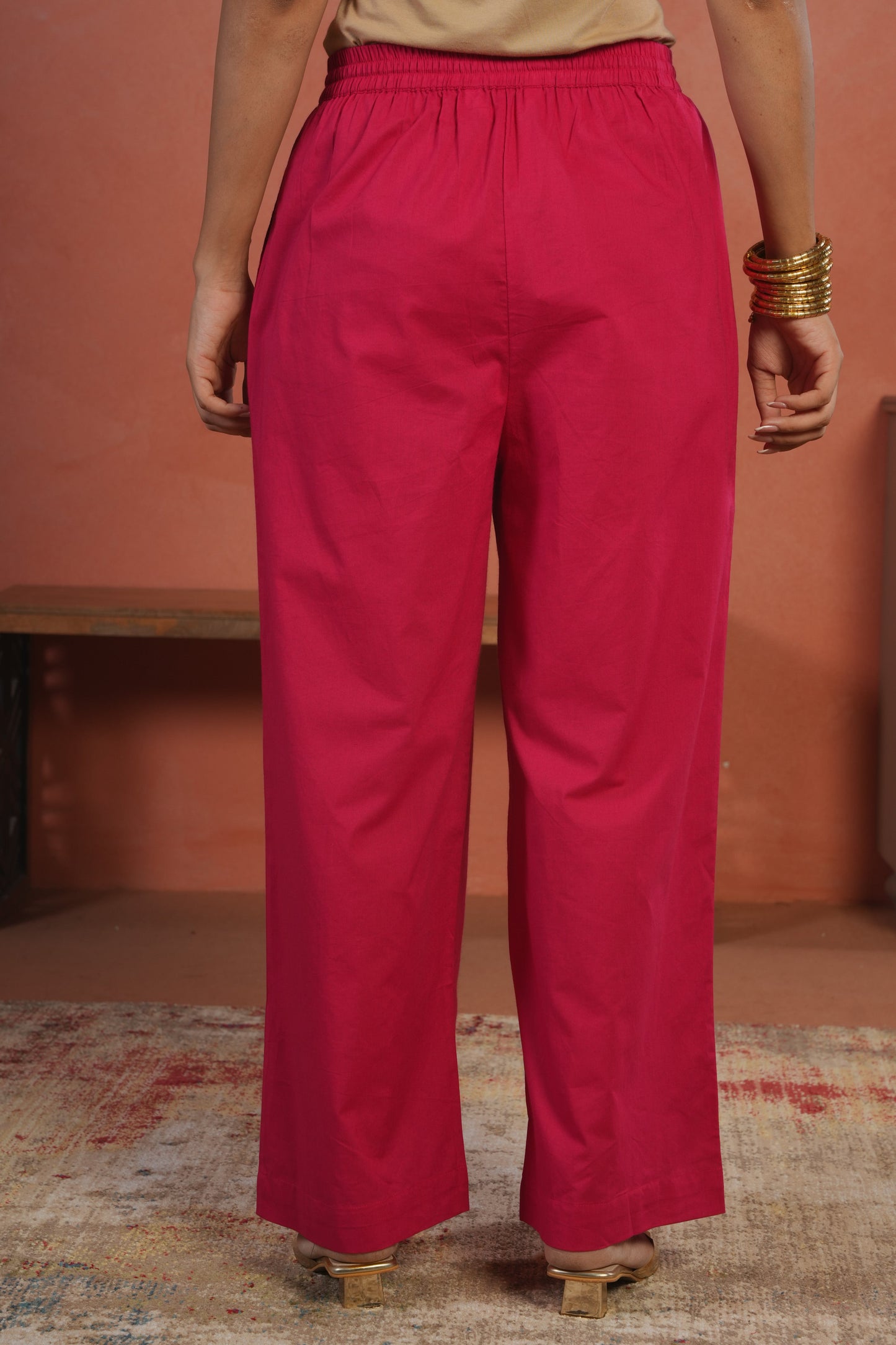 Soft Cotton Solid Pink Palazzo