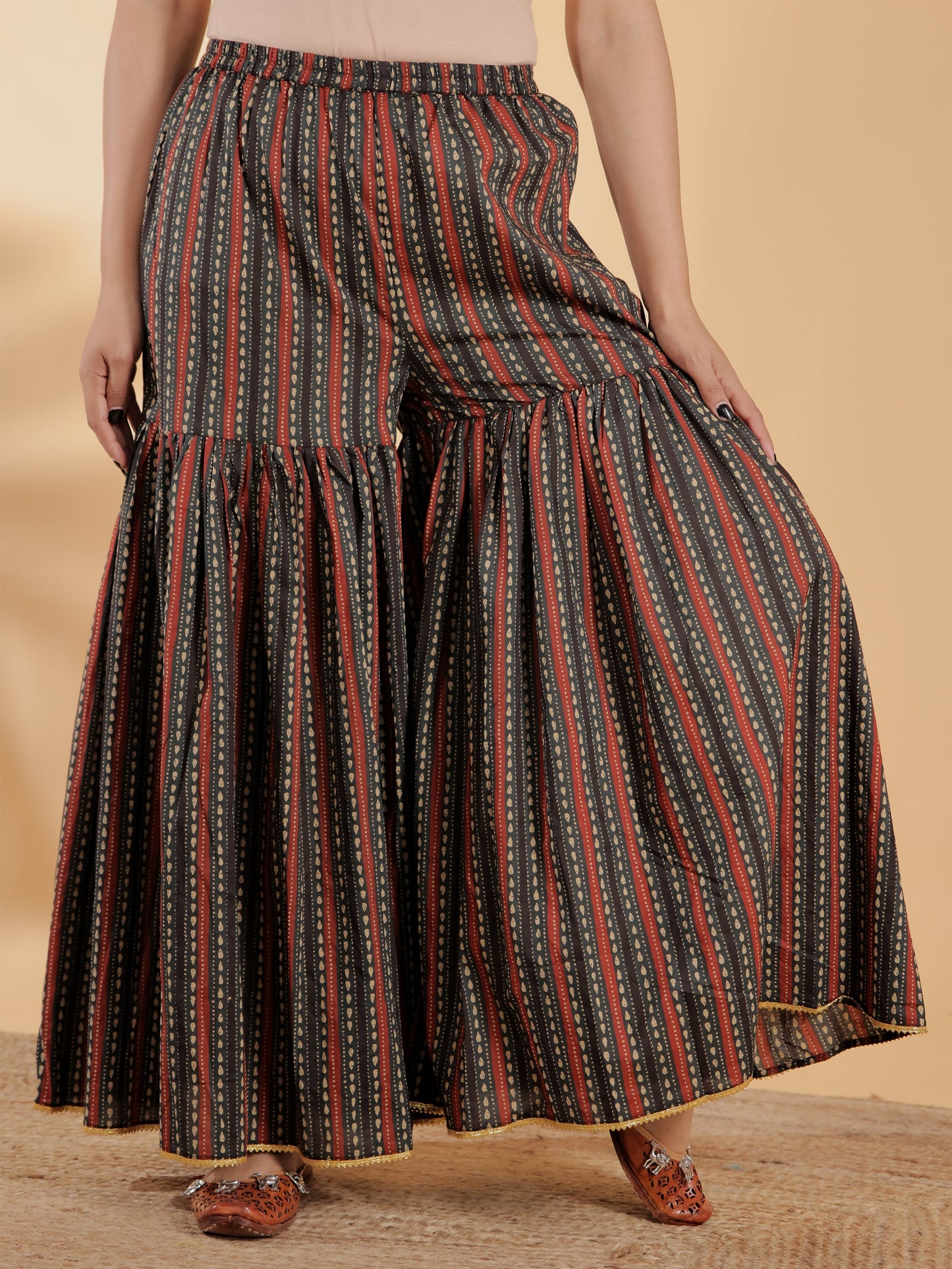 Soft Cotton Striped Green Sharara