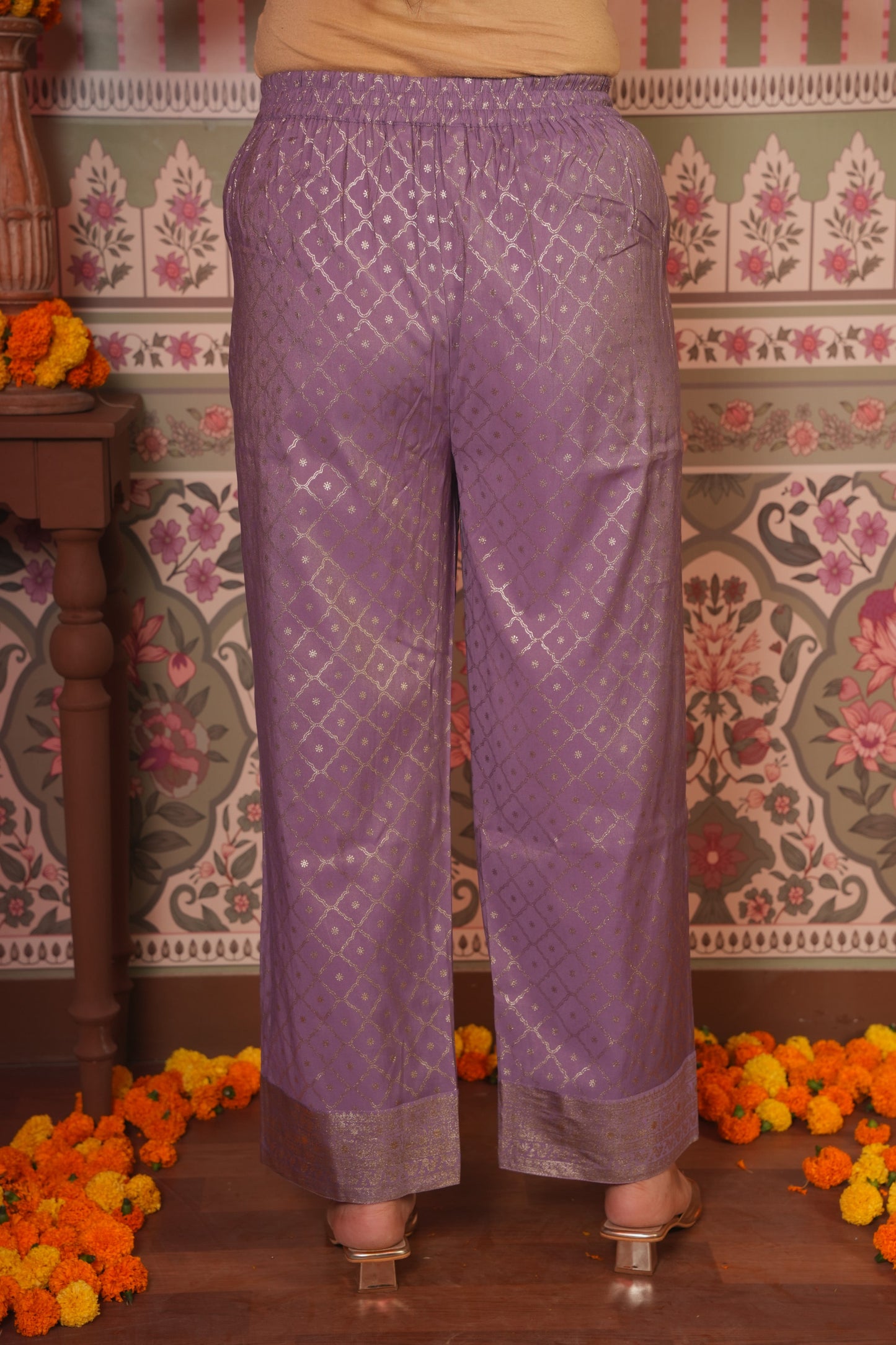 Chanderi Gold foil Lavender Straight Trousers
