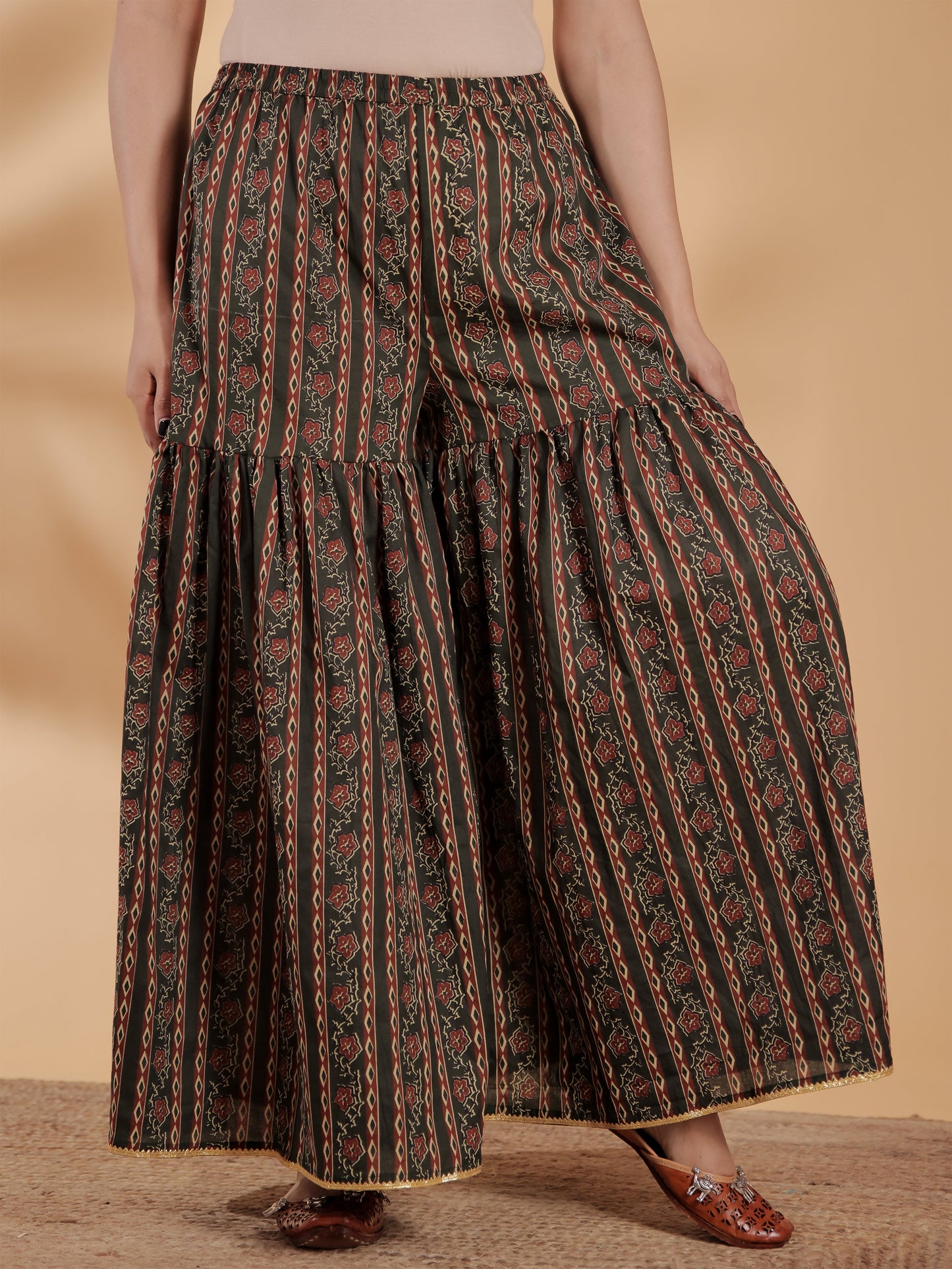 Soft Cotton Striped Green Sharara