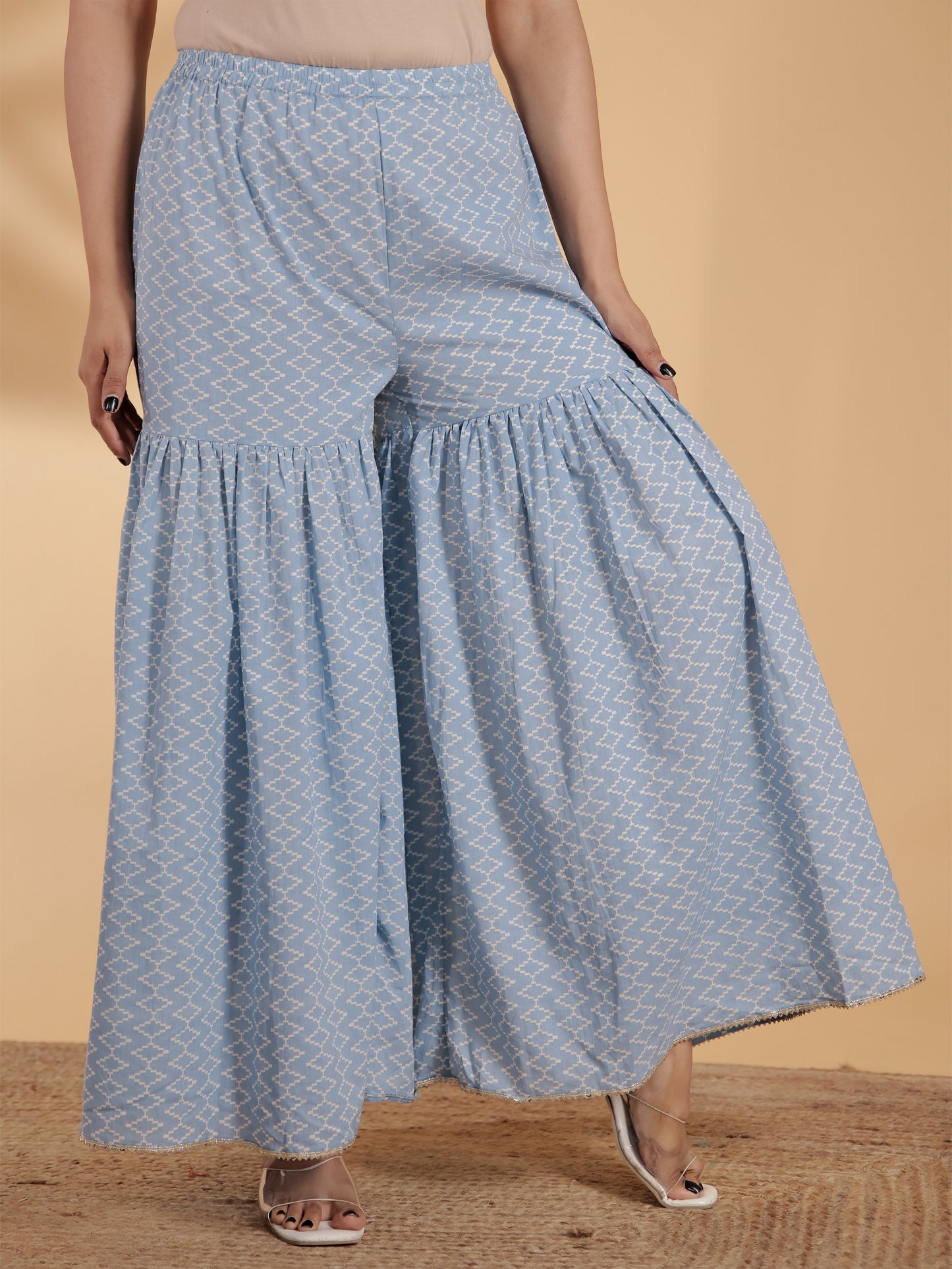 Soft Cotton Floral Straight Blue Kurta