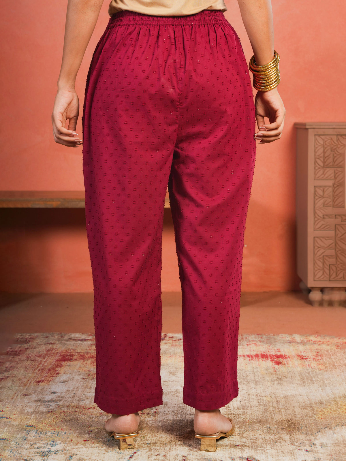 Embroidered Cotton Dobby Solid A-line Maroon Kurta