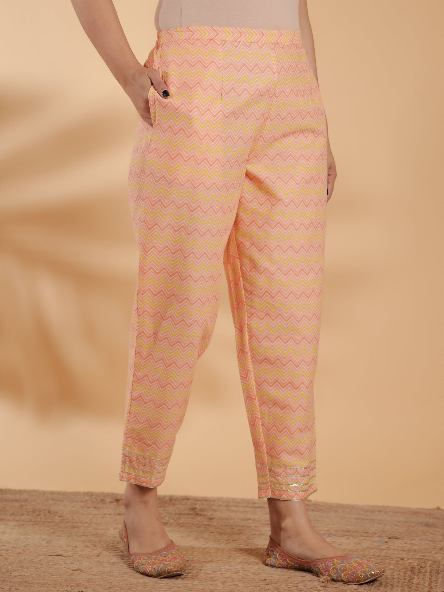 Linen Cotton Floral Straight Pink Kurta