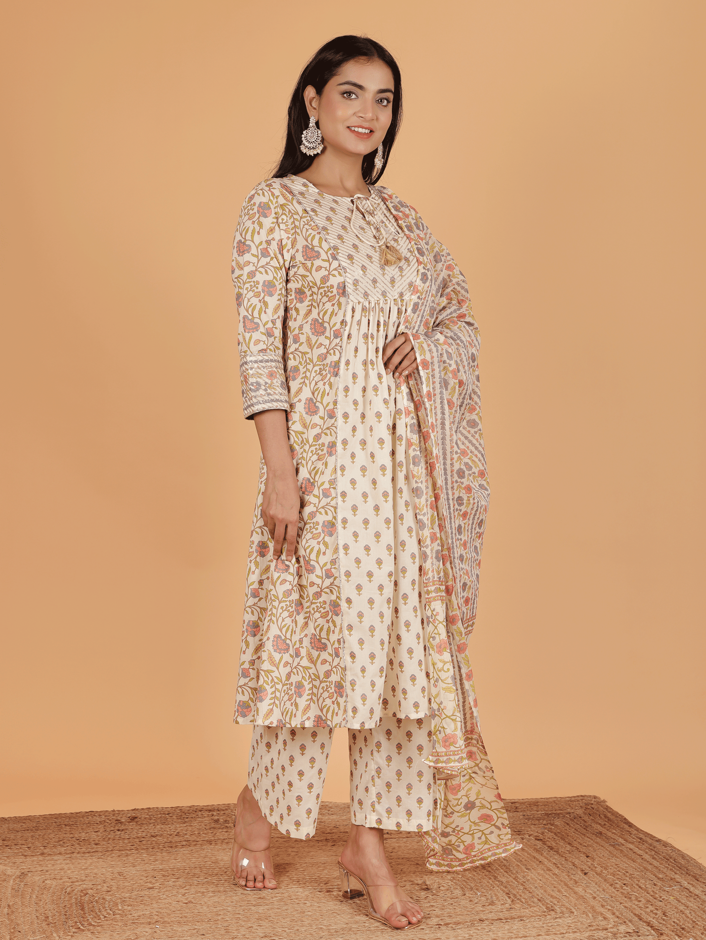 Voile Cotton Floral Off-White Dupatta