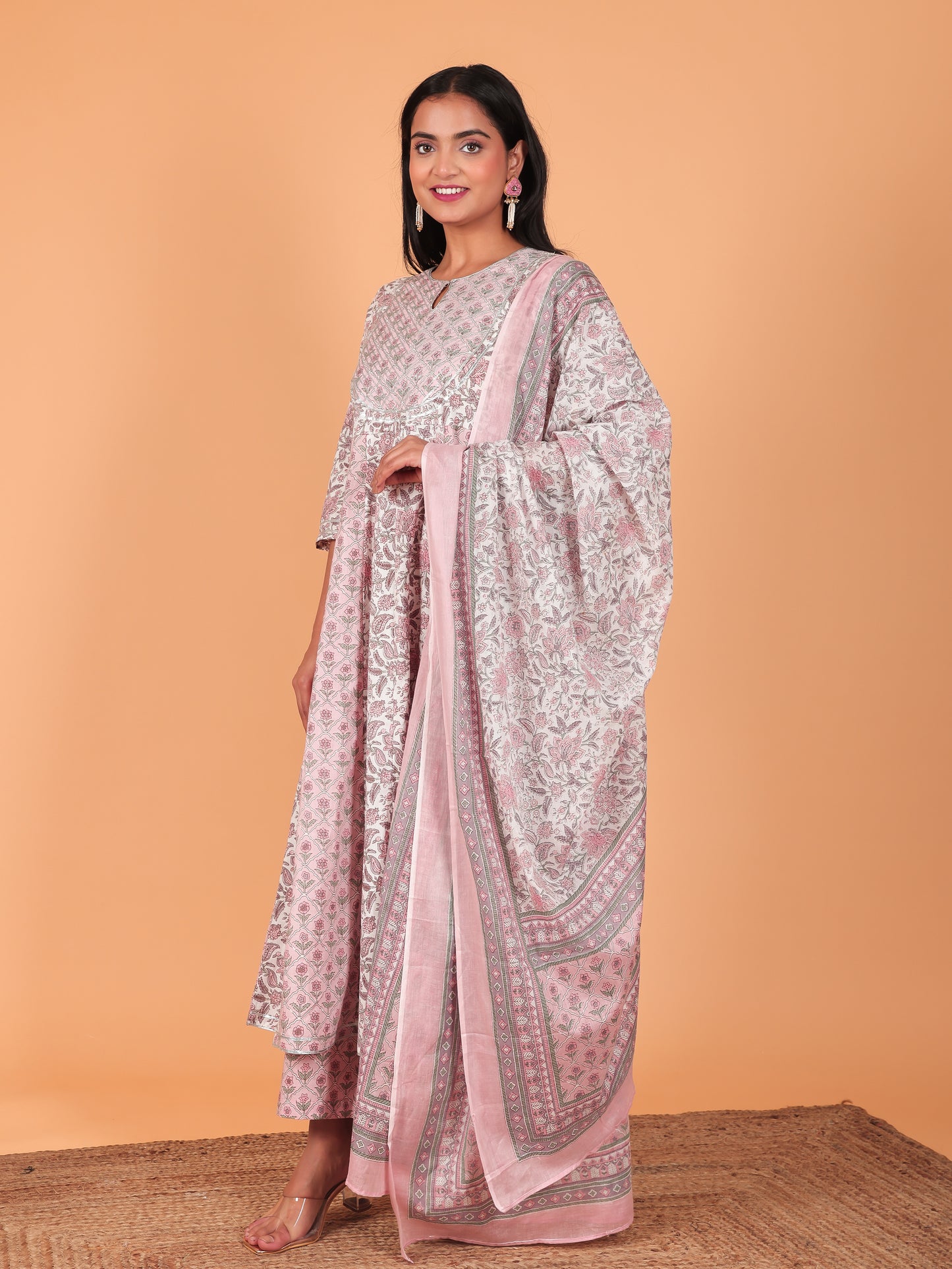 Voile Cotton Floral Pink Dupatta