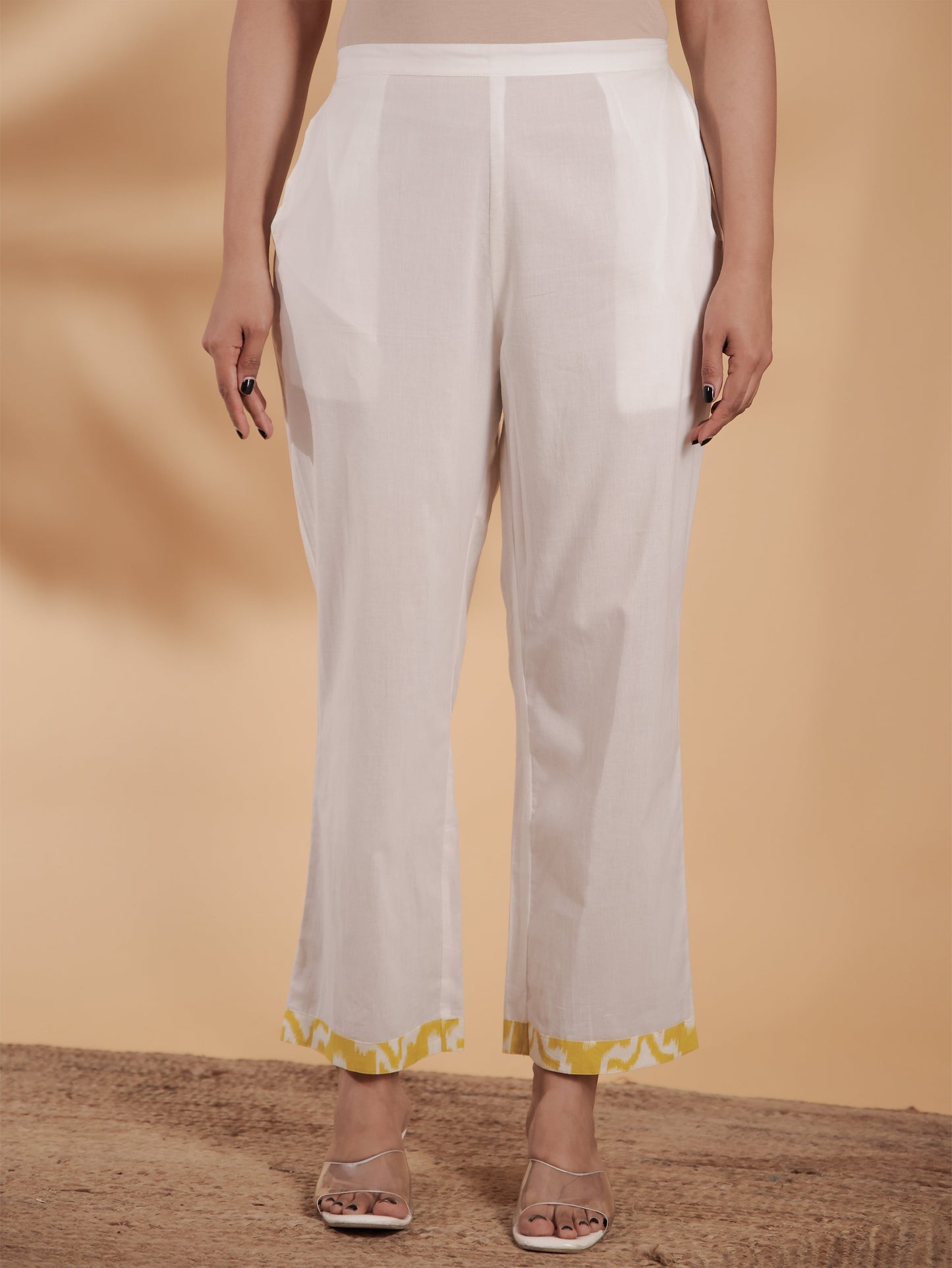 Soft Cotton Solid White Straight Trousers