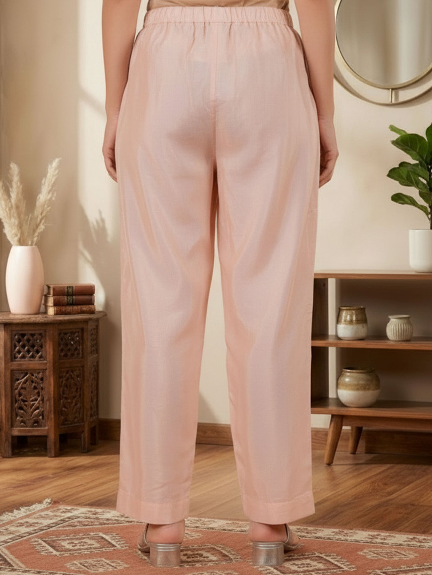 Blended Silk Floral Straight Peach Kurta