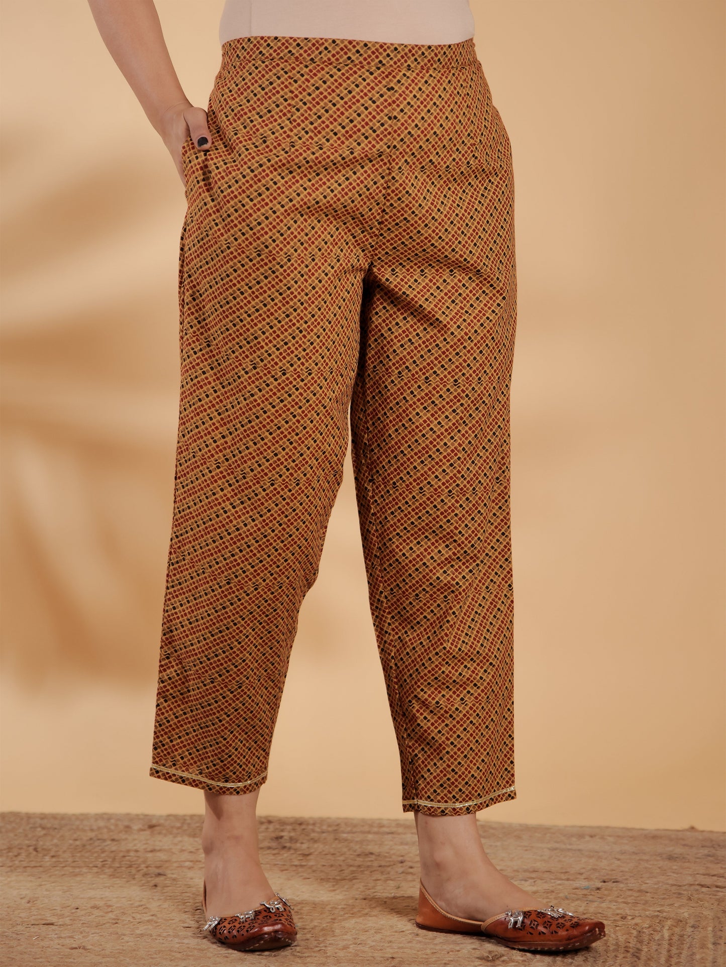 Soft Cotton Striped Brown Tapered Trousers