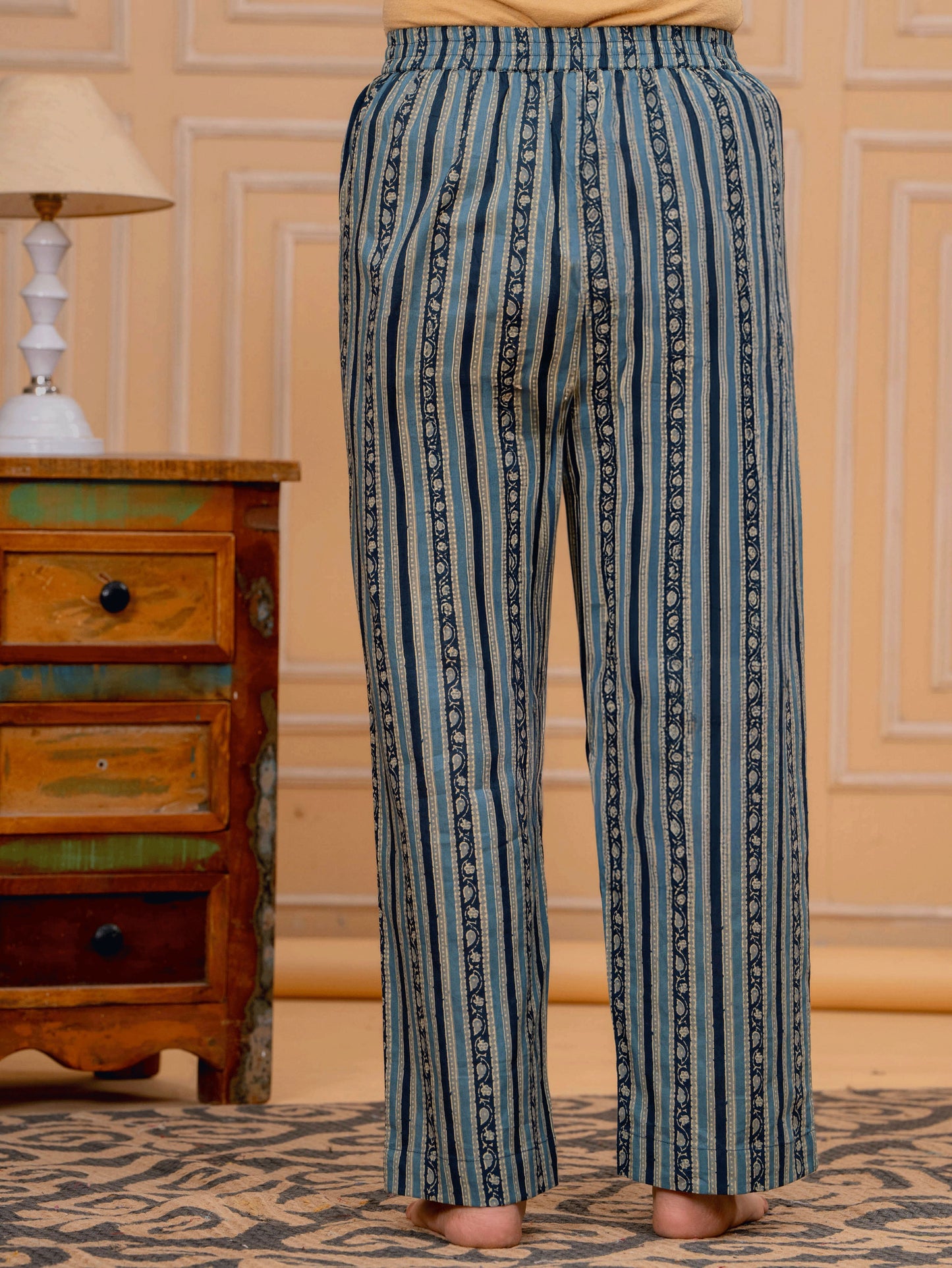 Soft Cotton Floral Blue Straight Trousers