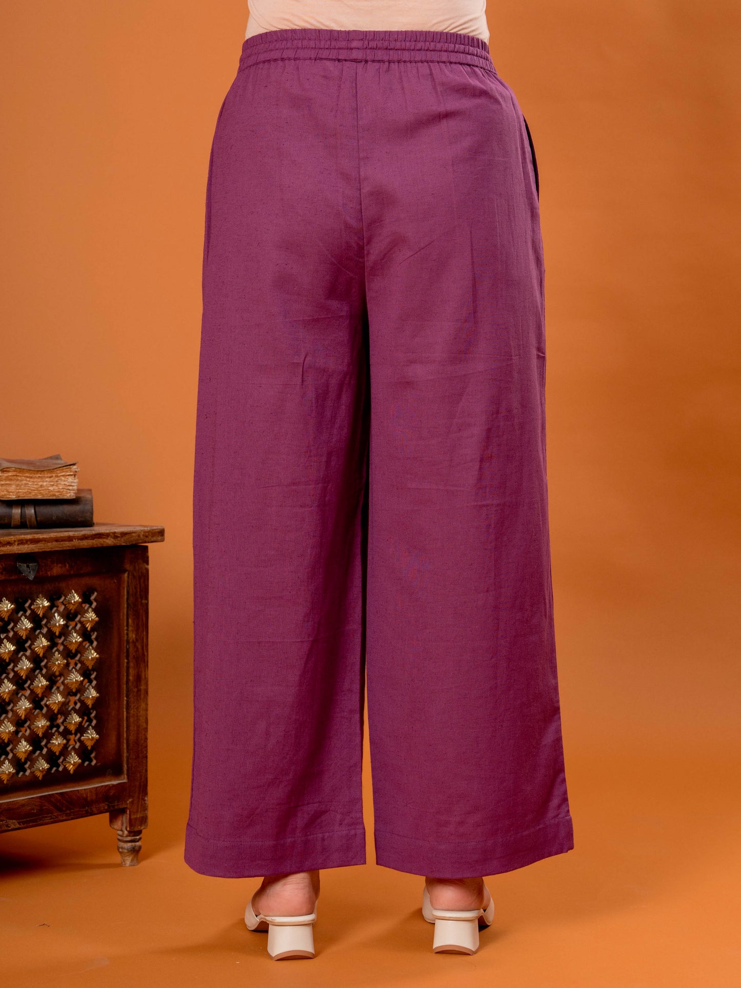 Embroidered Linen Cotton Solid Straight Purple Kurta