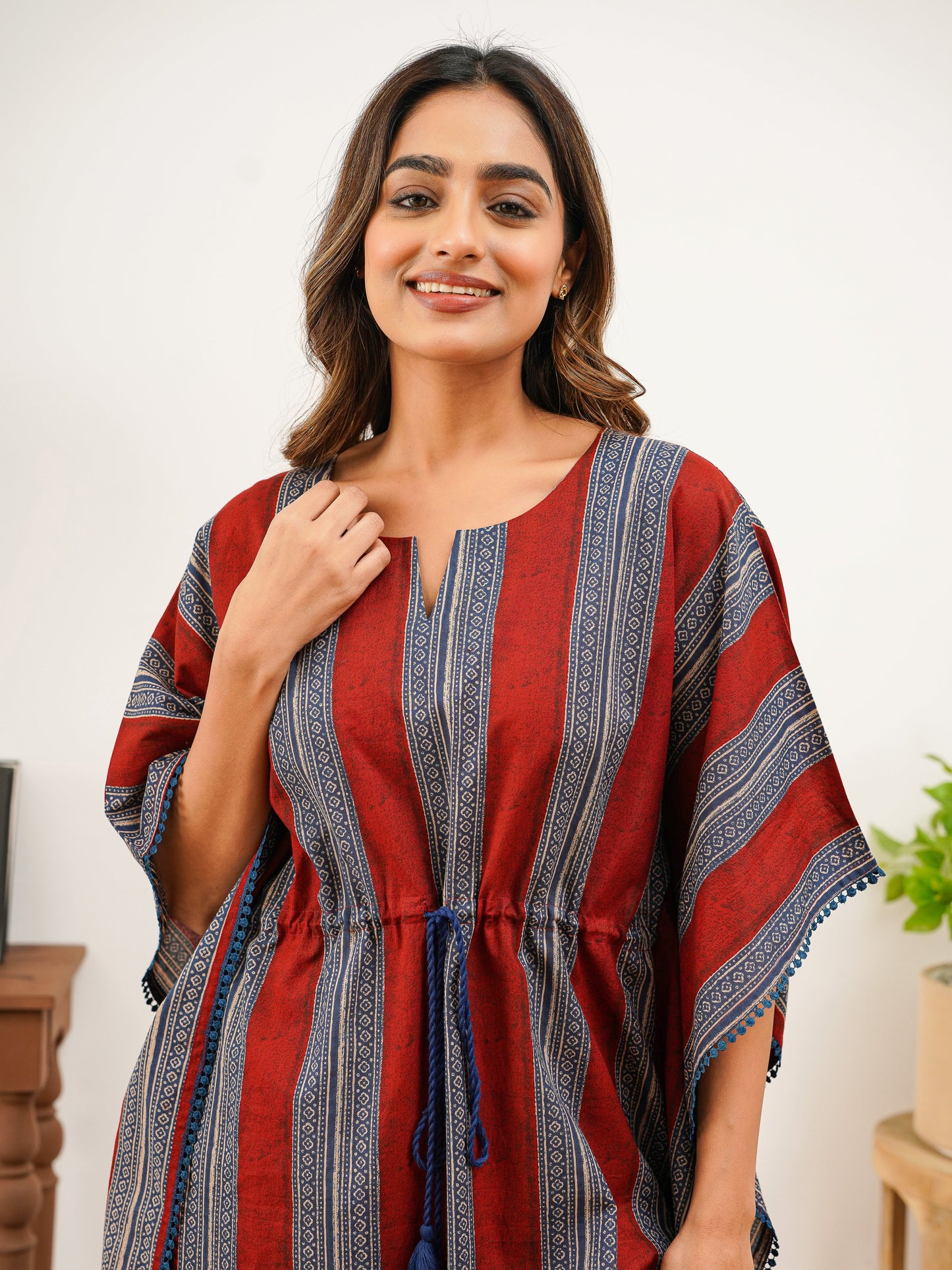 Soft Cotton Border print Kaftan Rust Nighty
