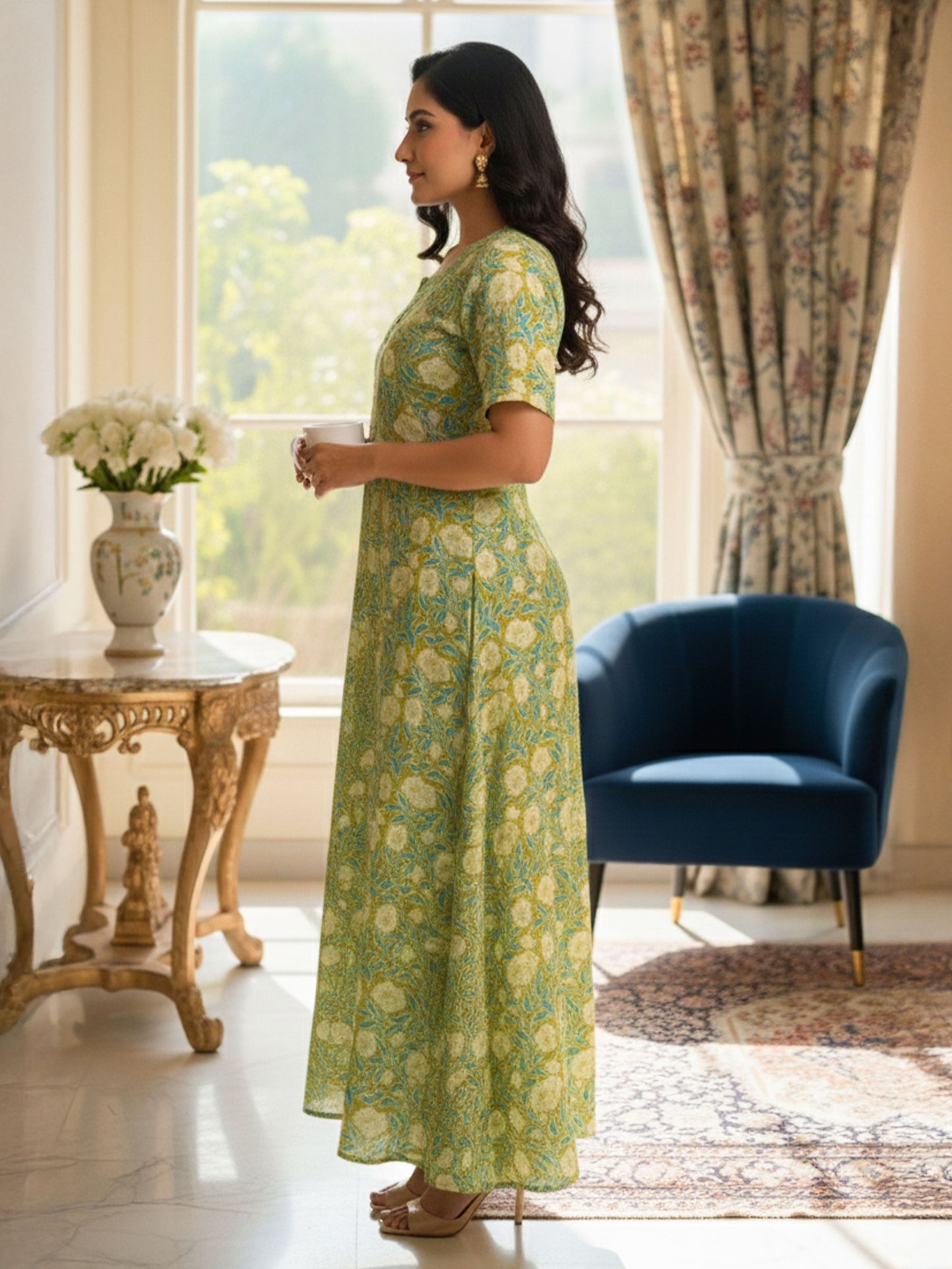 Soft Cotton Floral Yellow Nighty