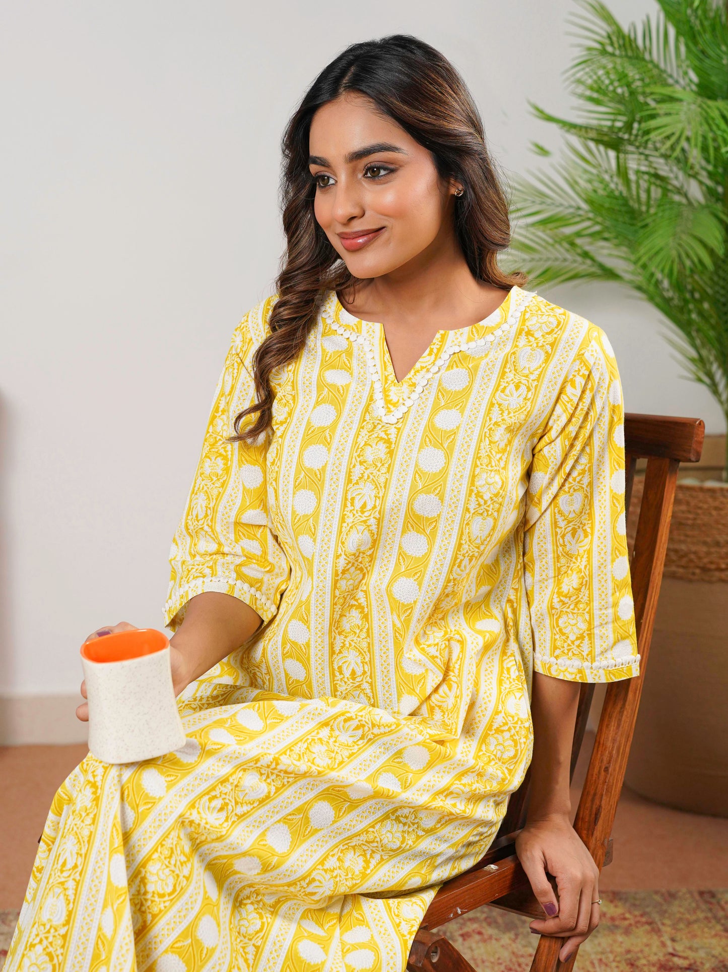 Soft Cotton Floral Straight Yellow Nighty