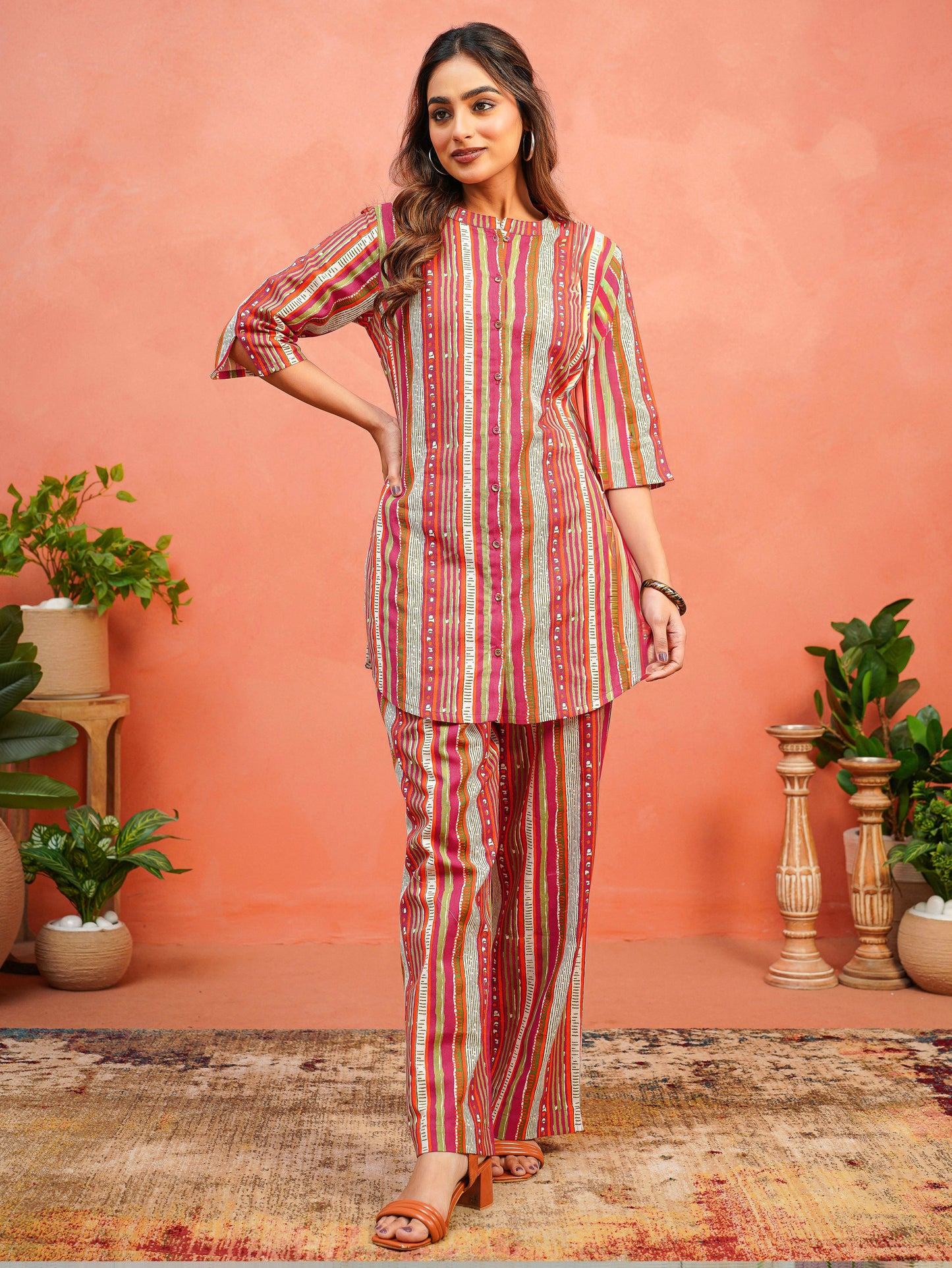 Linen Cotton Striped Straight Multicolor Tunic