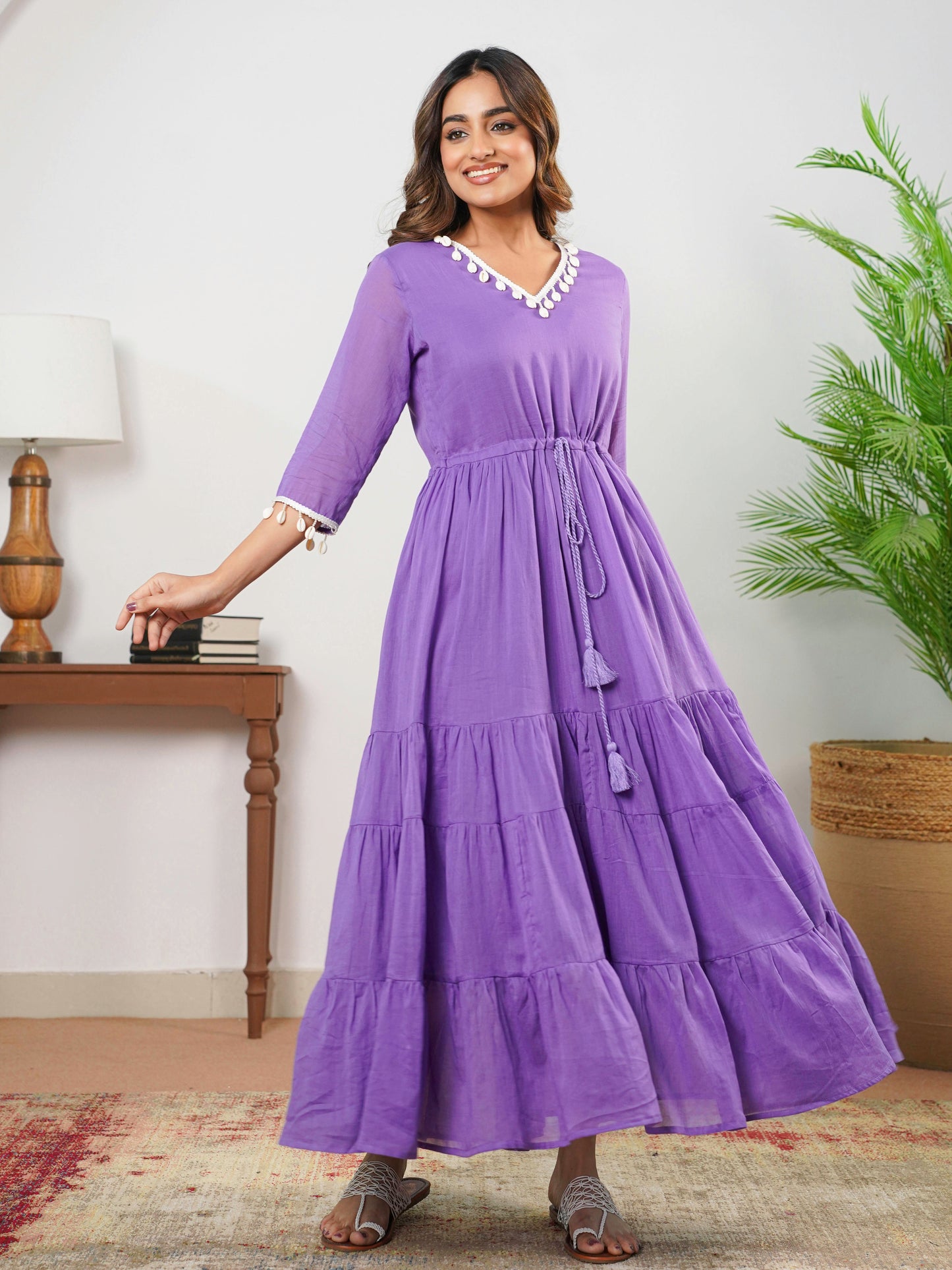 Cotton Voile Solid Violet Dress