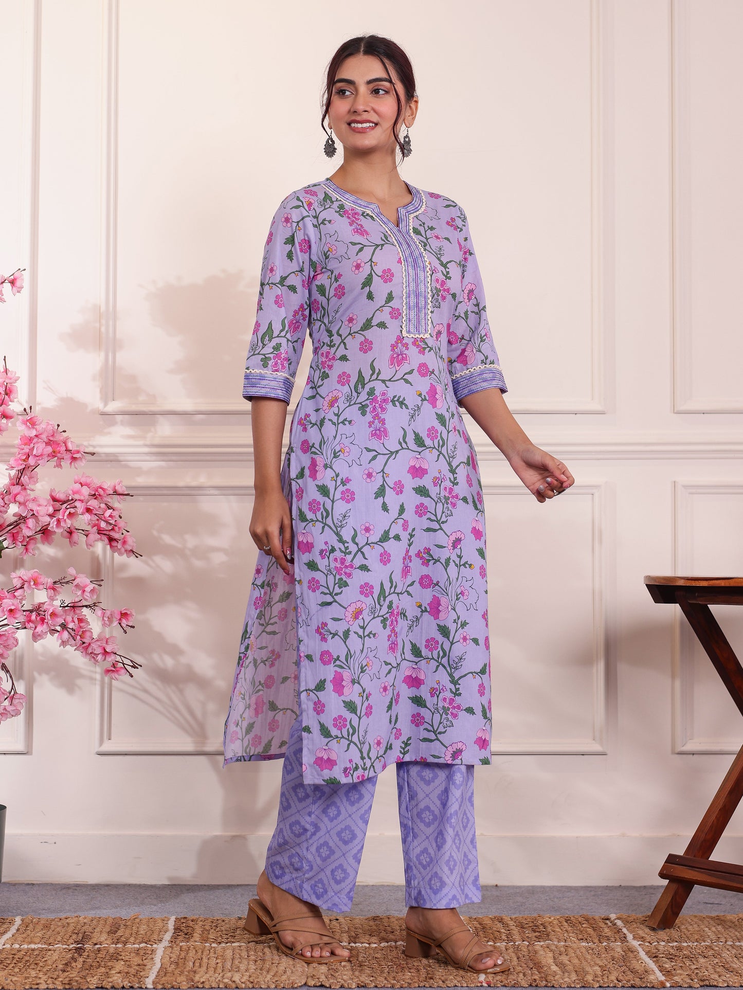 Embroidered Soft Cotton Solid Purple Kurta