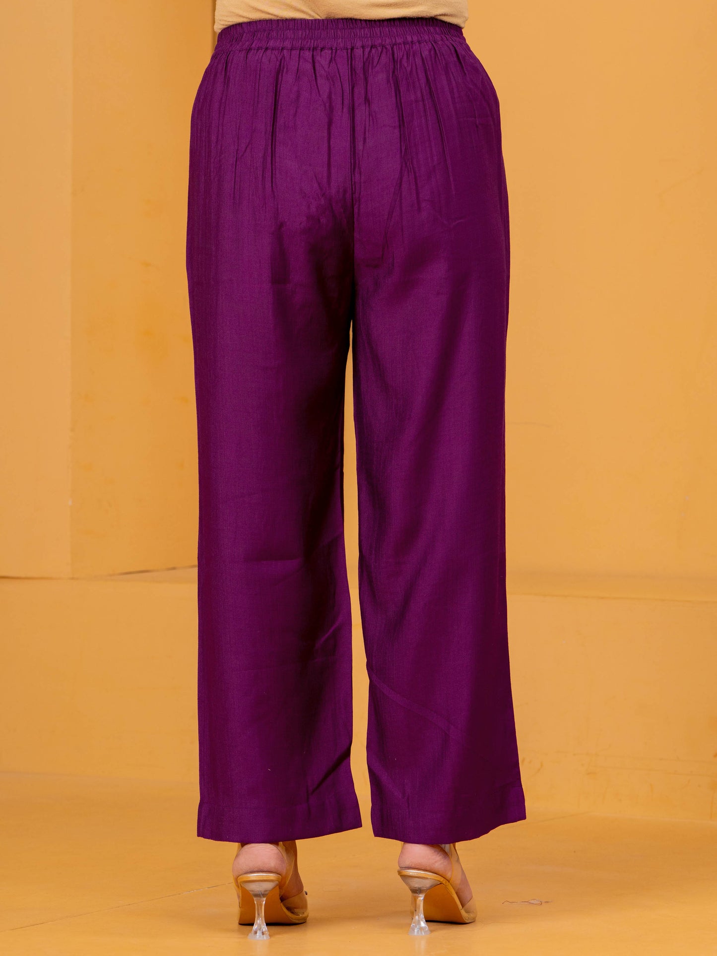 Blended Silk Solid Purple Straight Trousers