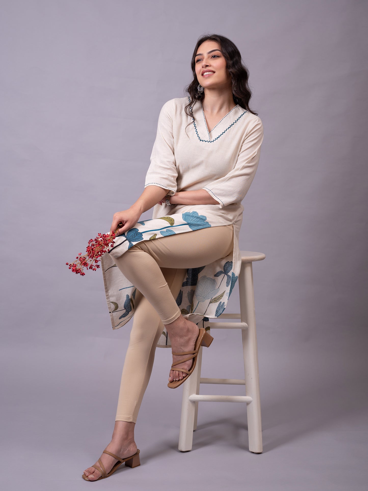 Knit Solid Beige Leggings
