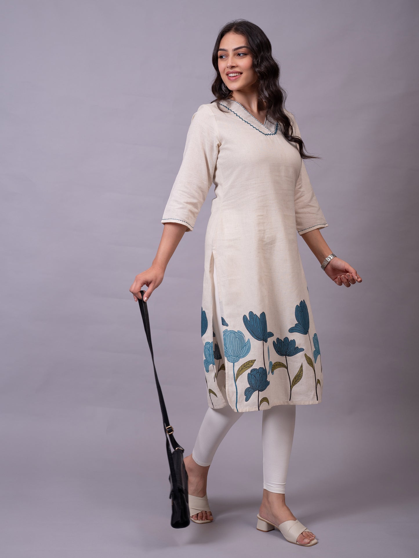 Knit Solid Off White Leggings