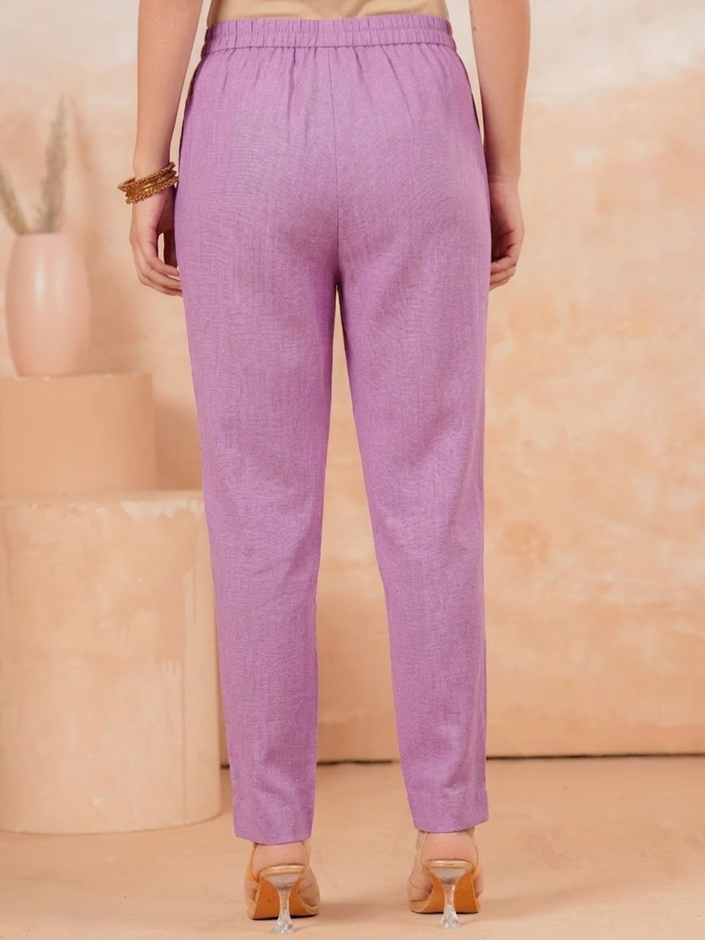 Blended Silk Solid Lavender Straight Trousers