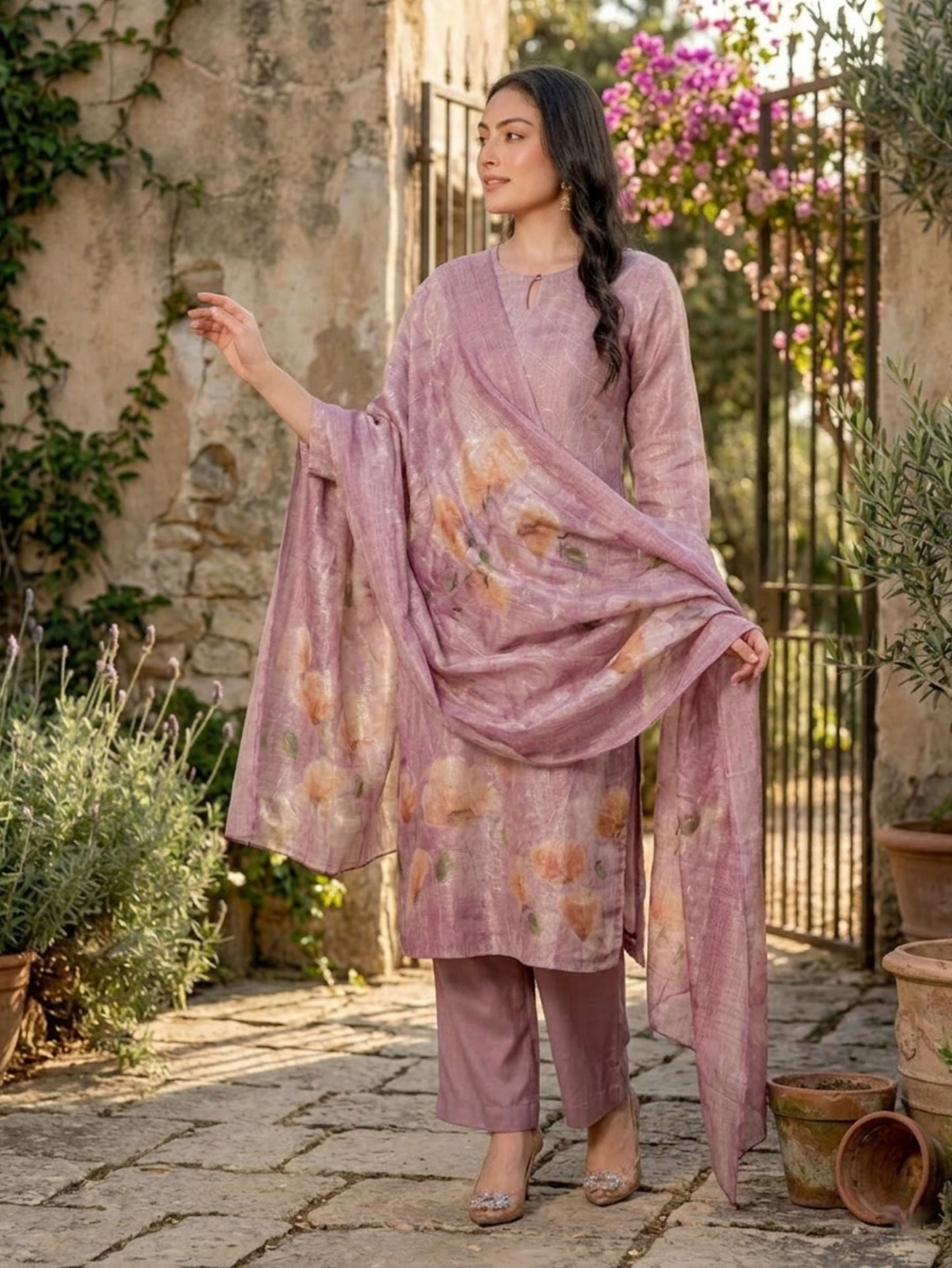 Blended Silk Placement Print Dupatta Mauve Dupatta