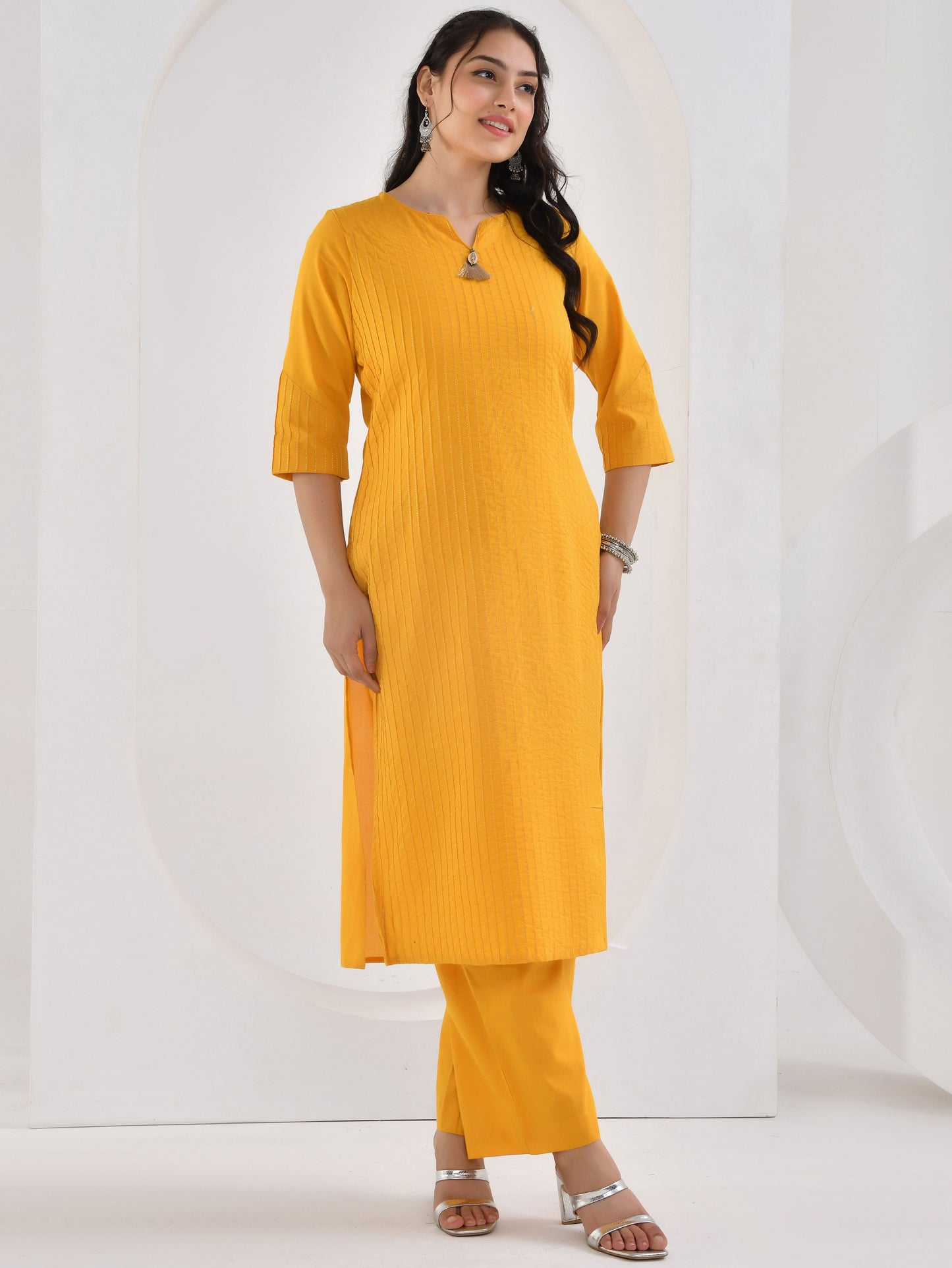 Soft cotton Solid Straight Yellow Kurta