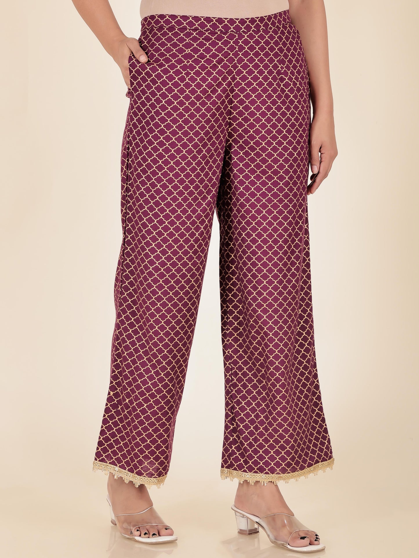 Viscose Gold foil Purple Palazzo