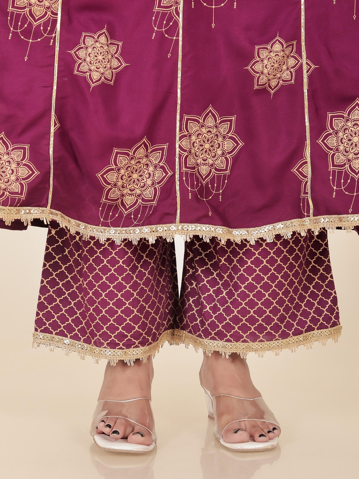 Viscose Gold foil Anarkali Purple Kurta