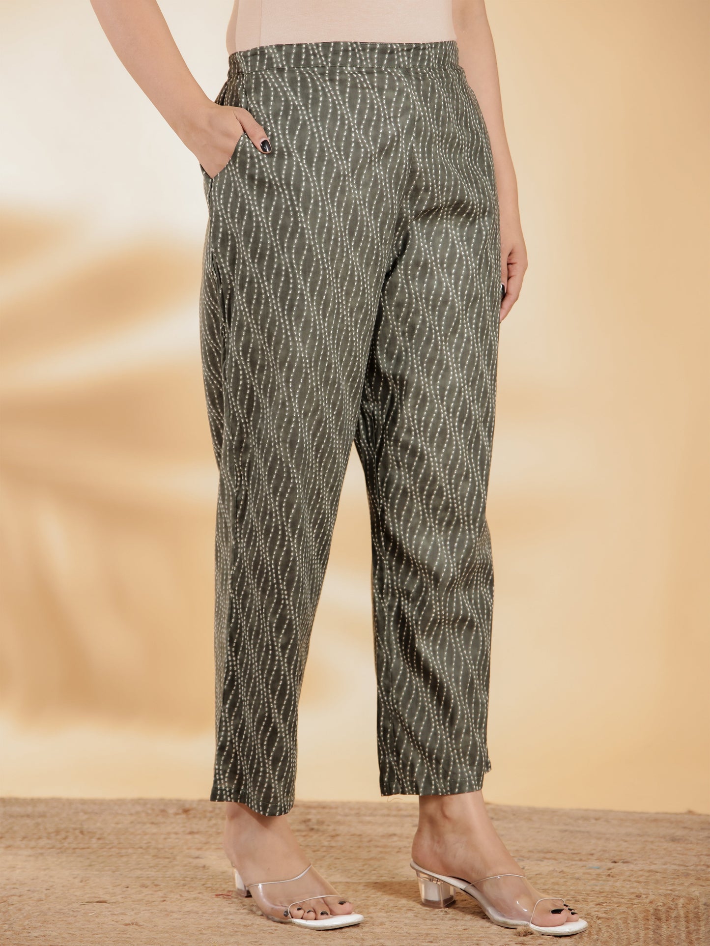 Soft Cotton Leheriya Green Straight Trousers
