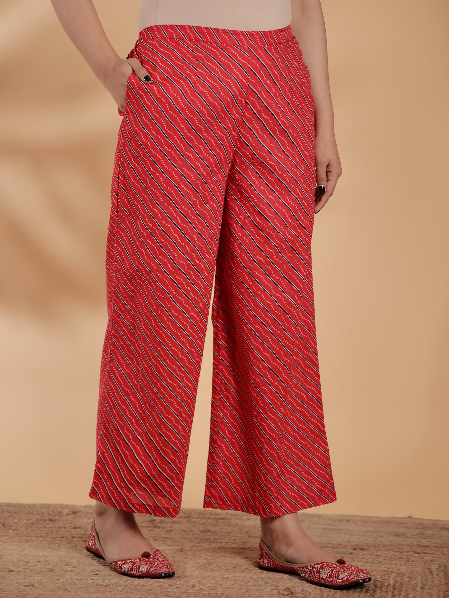Soft Cotton Leheriya Red Palazzo