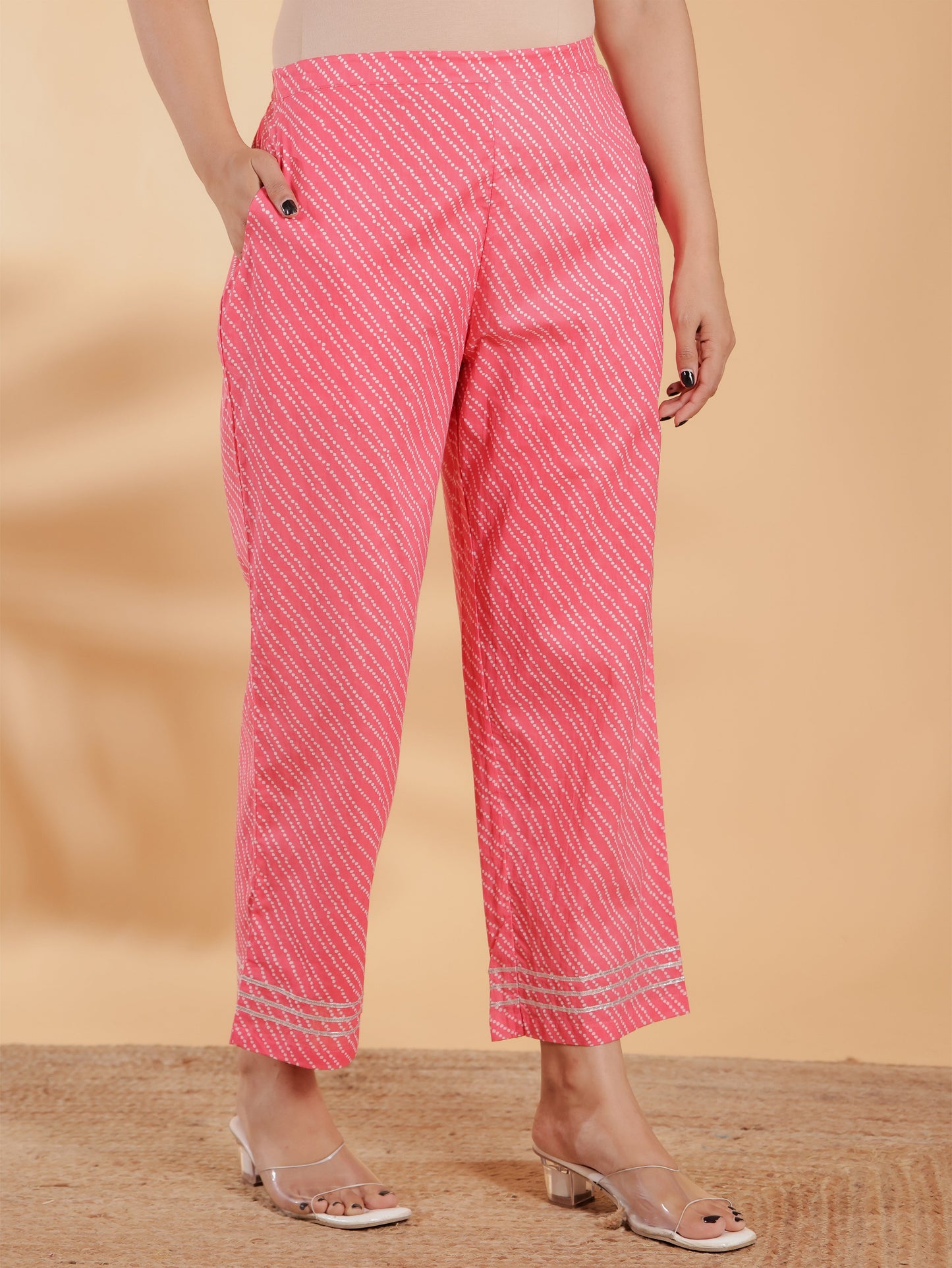 Soft Cotton Leheriya Pink Straight Trousers