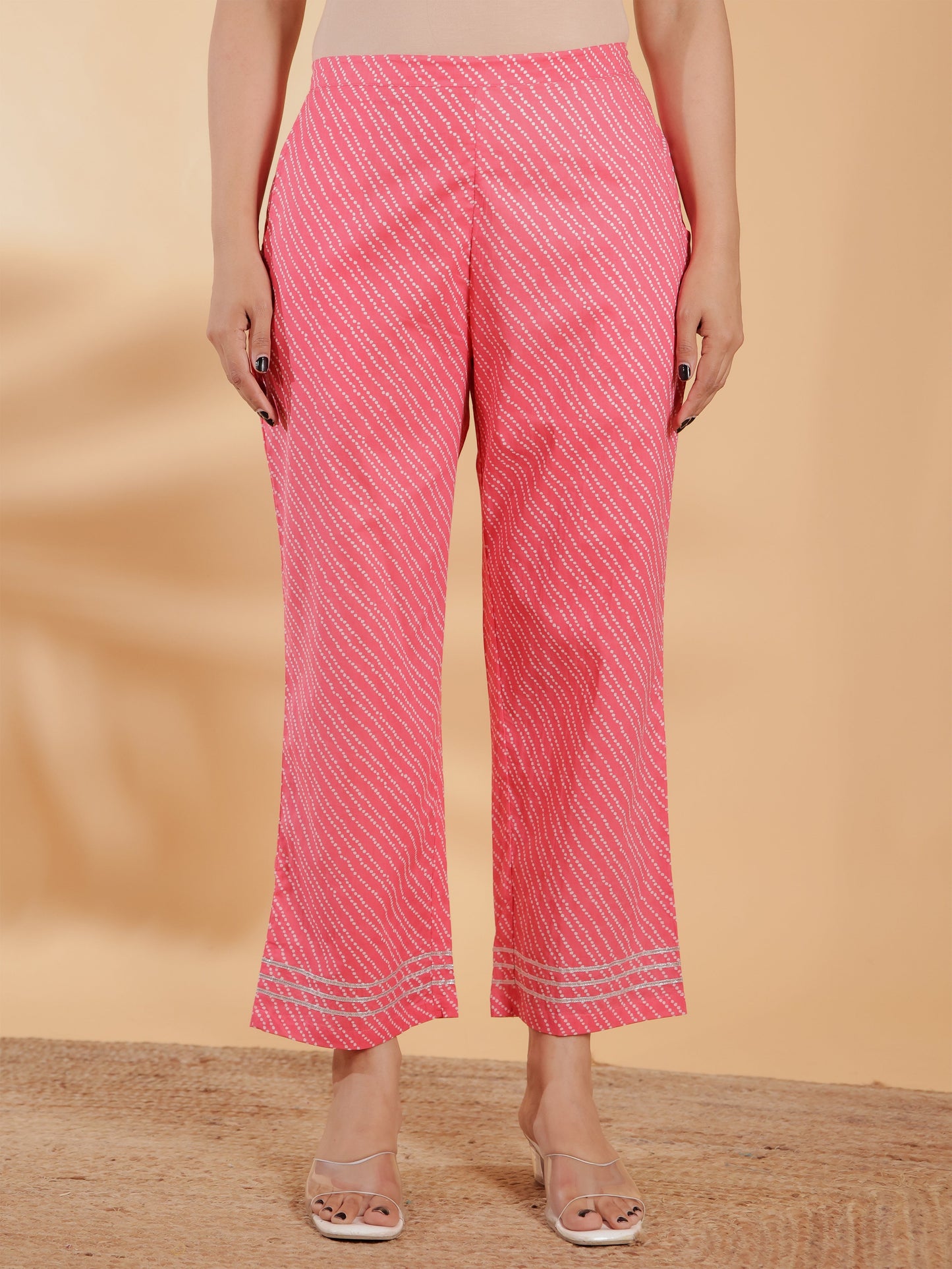 Soft Cotton Bandhani Straight Pink Kurta