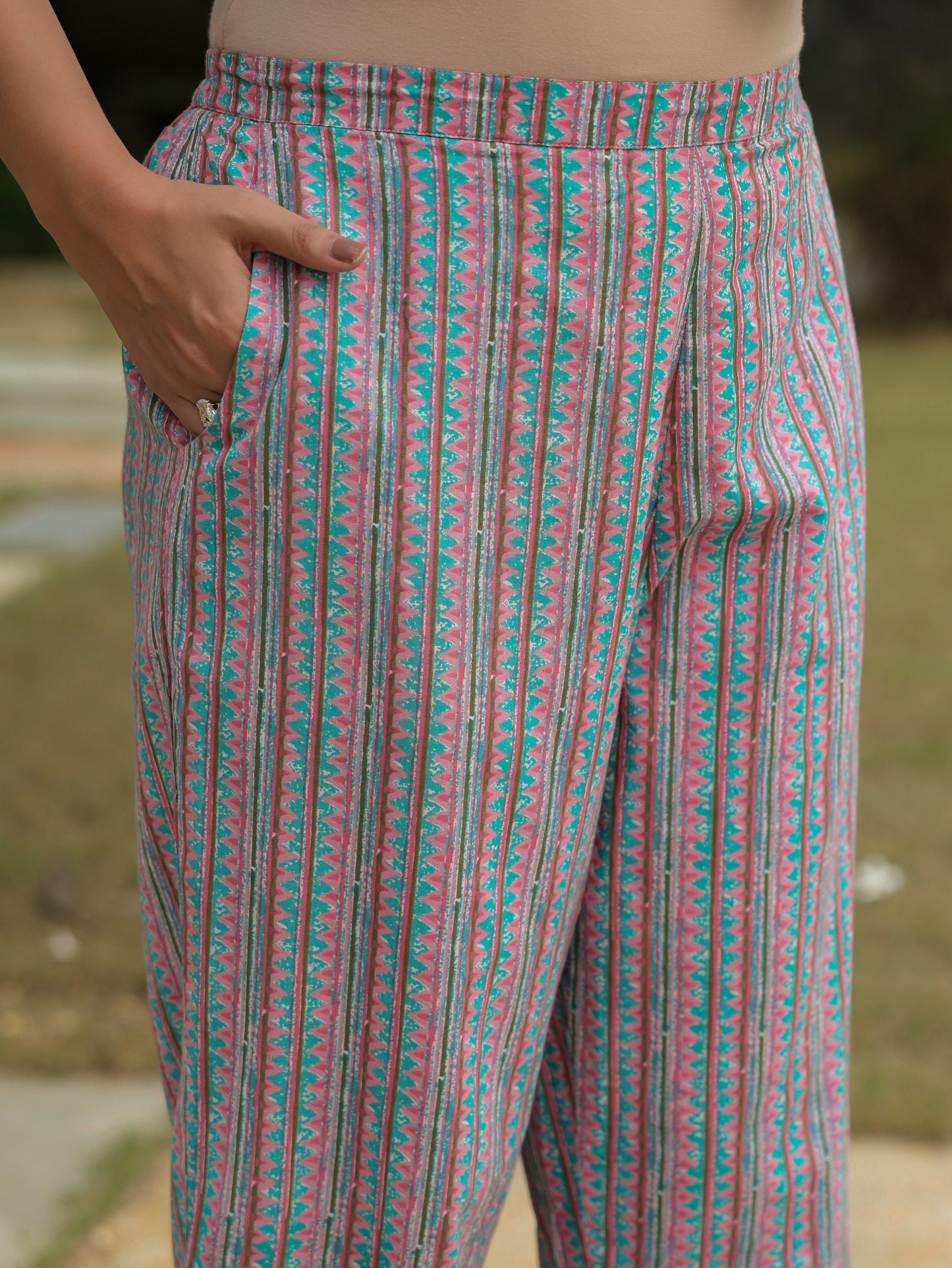 Soft Cotton Striped Multicolor Straight Trousers