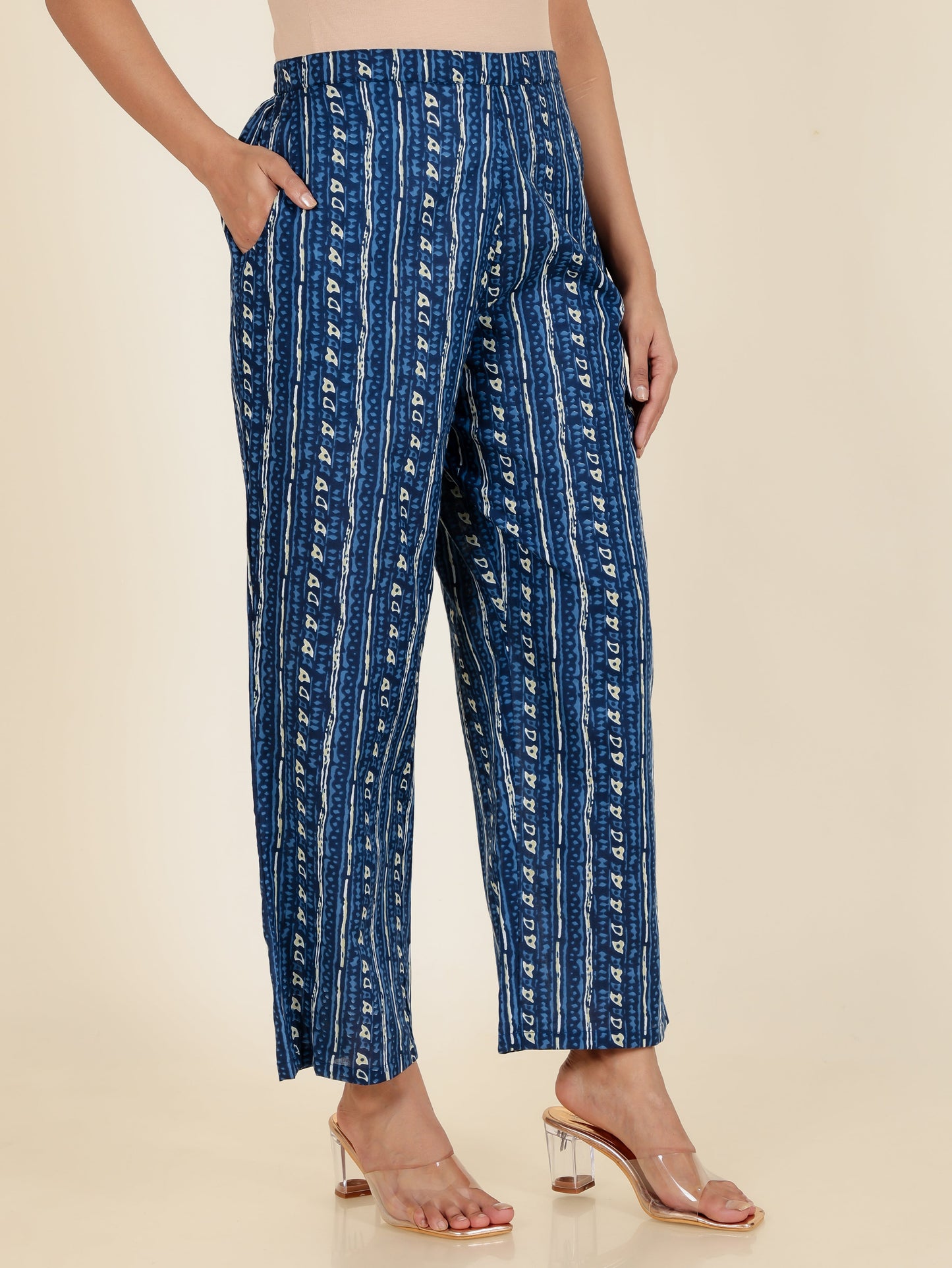 Embroidered Soft Cotton Ikat Straight Blue Kurta