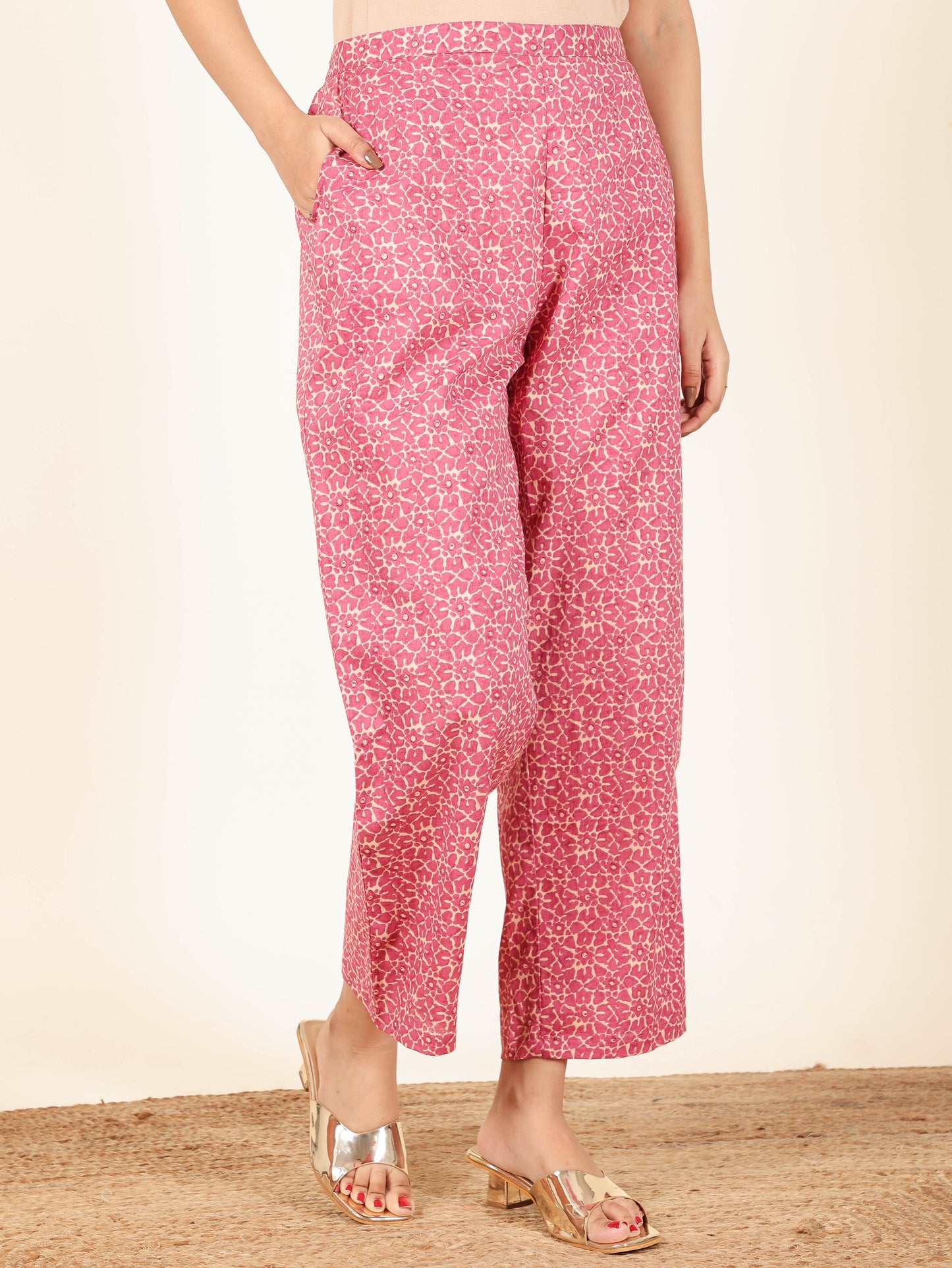 Soft Cotton Abstract Red Tapered Trousers
