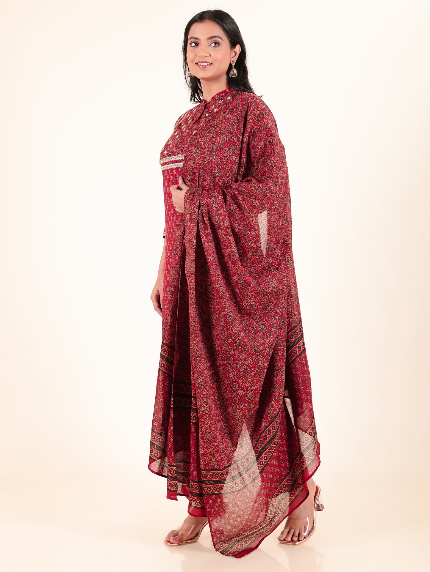 Voile Cotton Ajrakh Red Dupatta