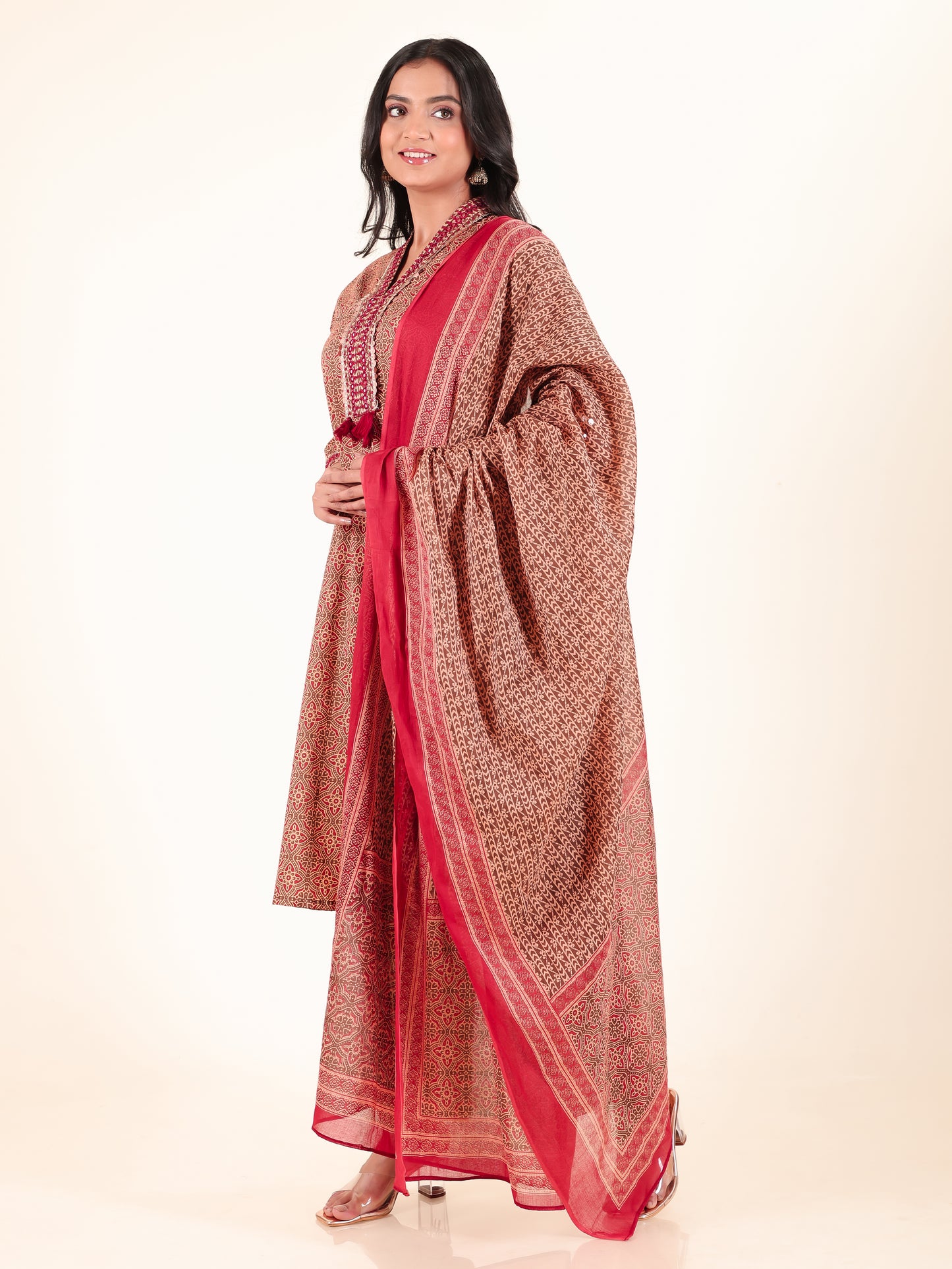 Voile Cotton Ajrakh Brown Dupatta