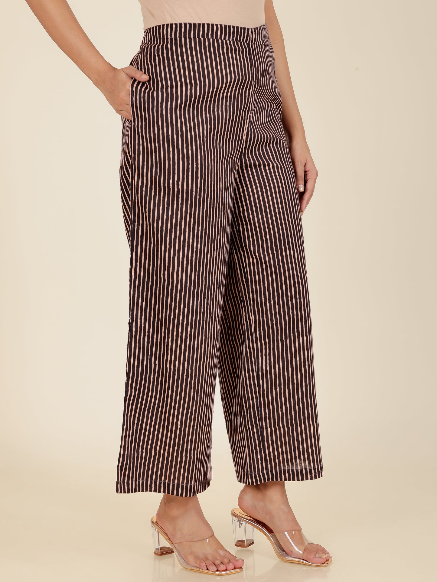 Soft Cotton Striped Black Palazzo
