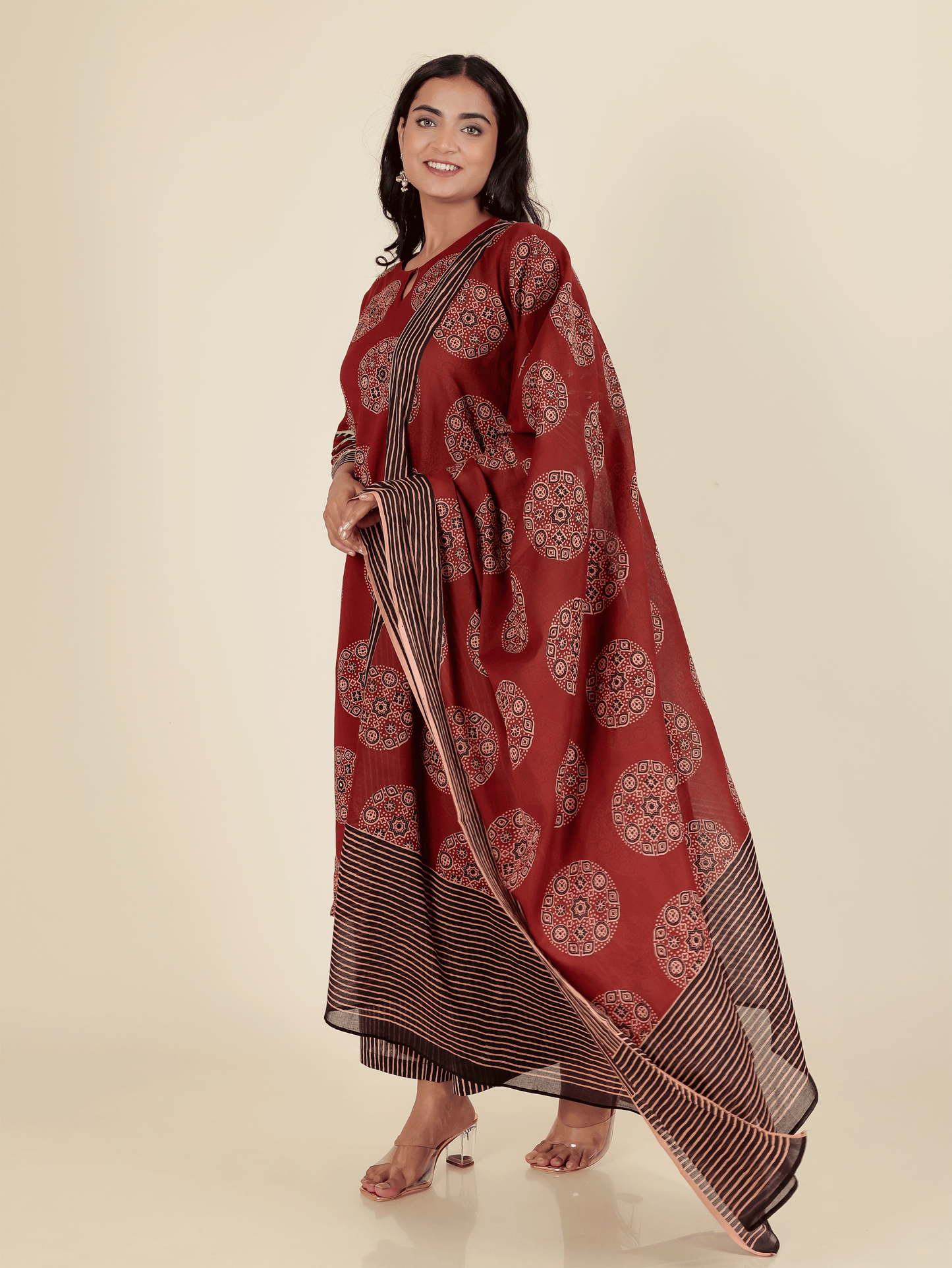 Voile Cotton Ajrakh Red Dupatta