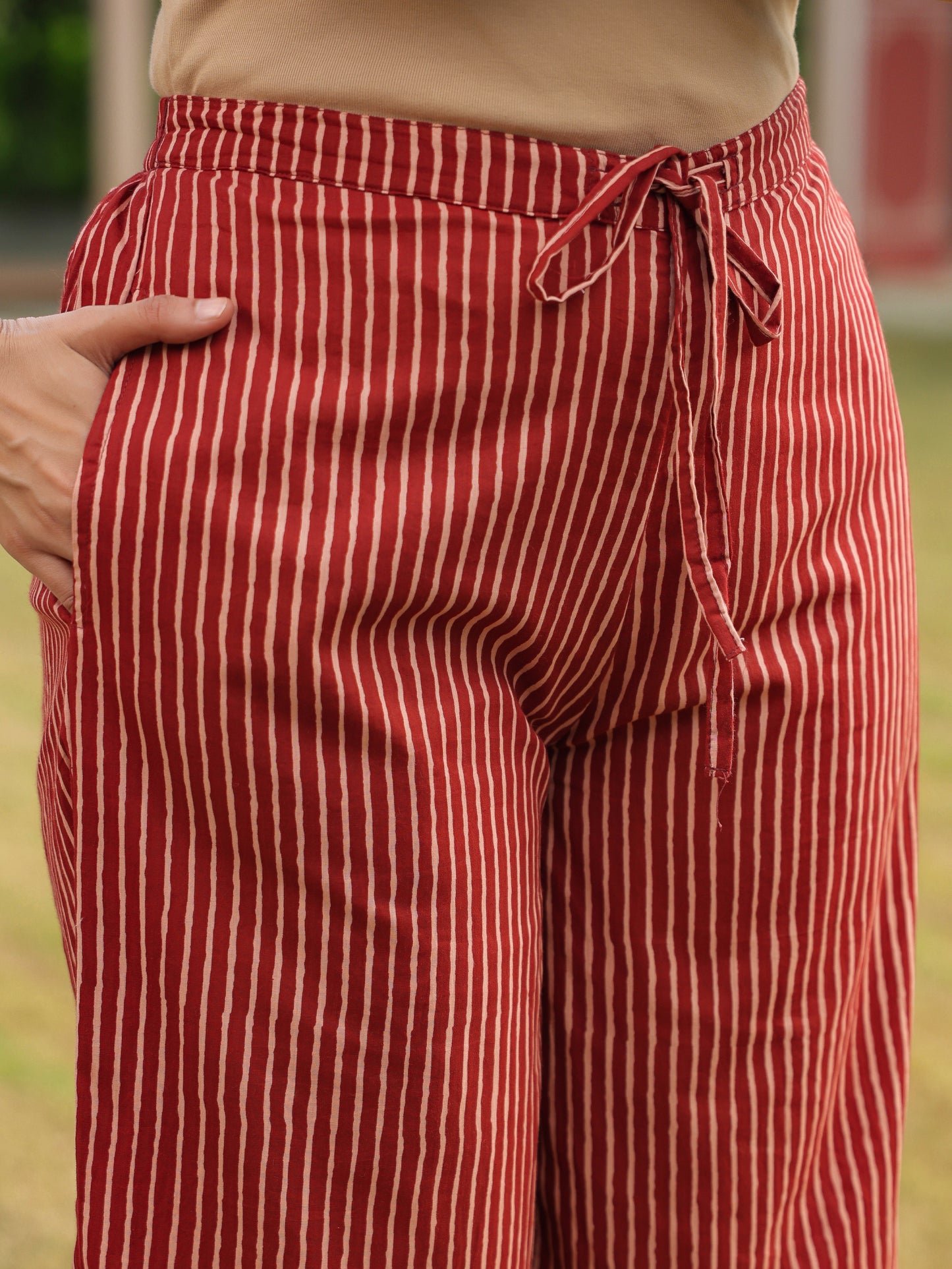 Soft Cotton Striped Red Palazzo