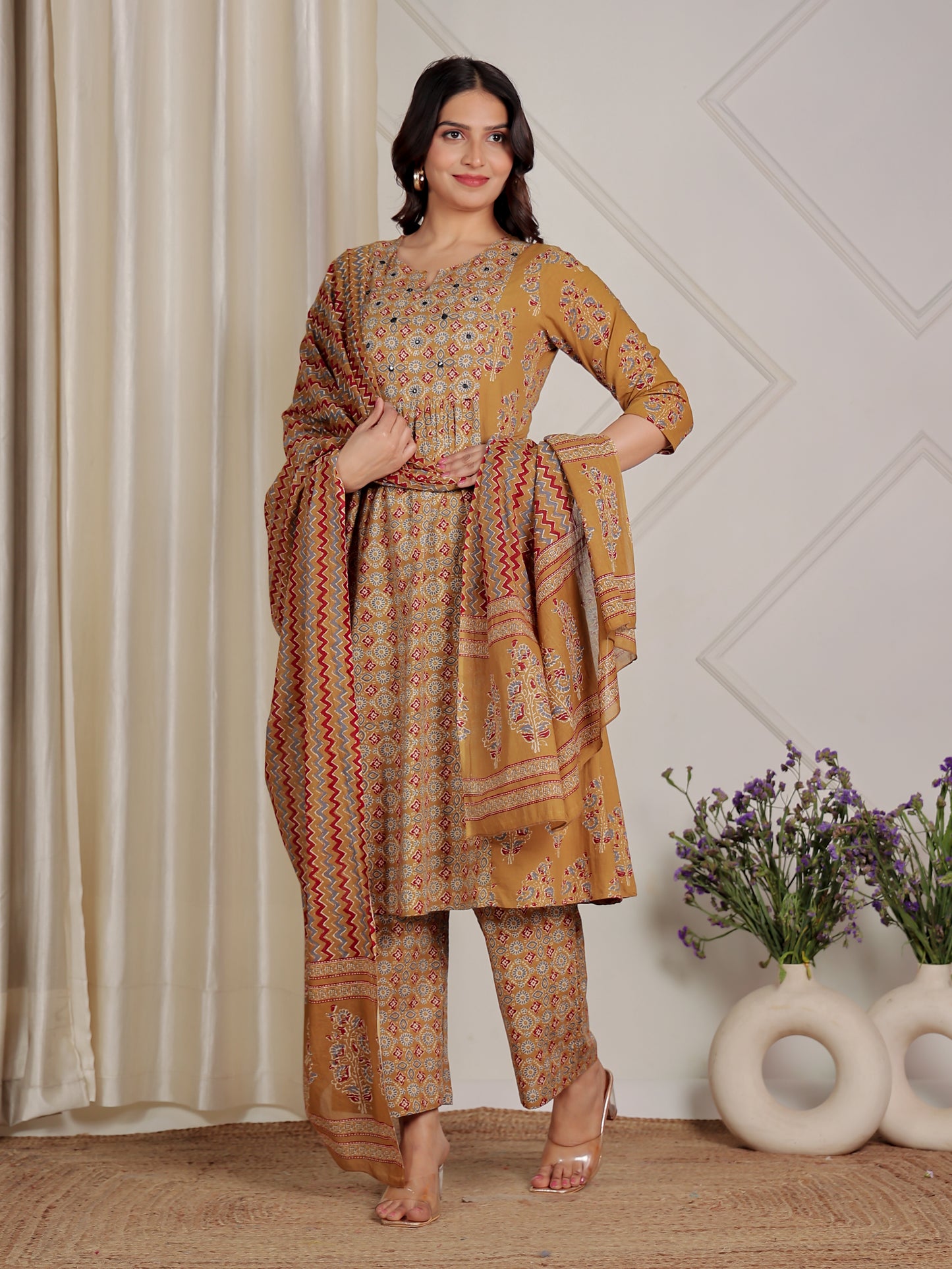 Voile Cotton Chevron Yellow Dupatta