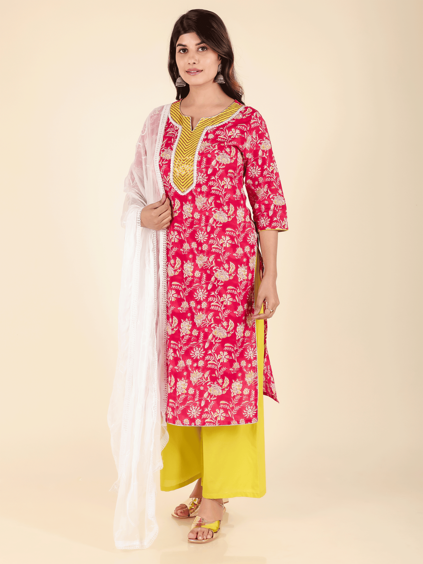 Chiffon Self Design White Dupatta