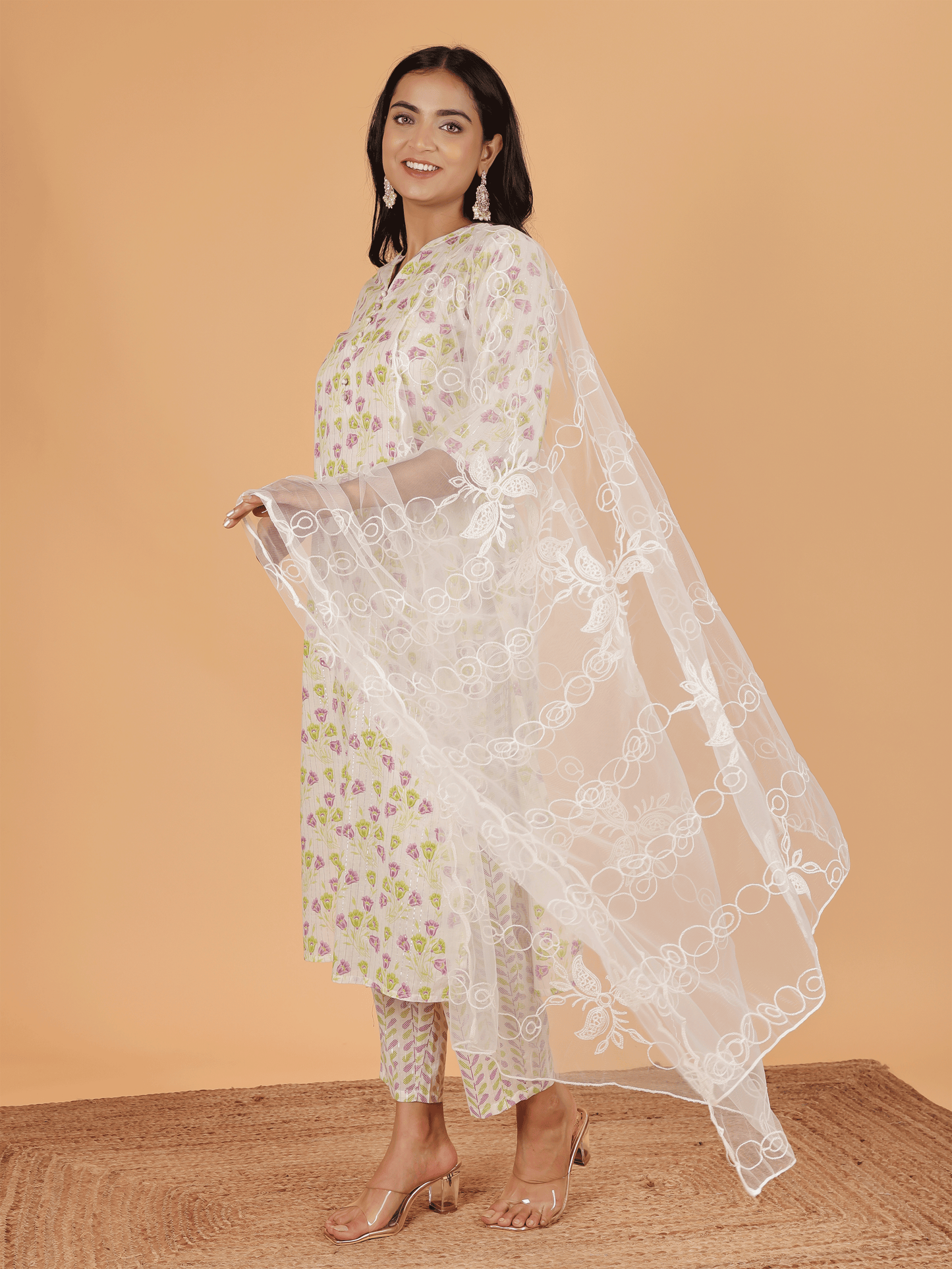 Net Embroidered White Dupatta